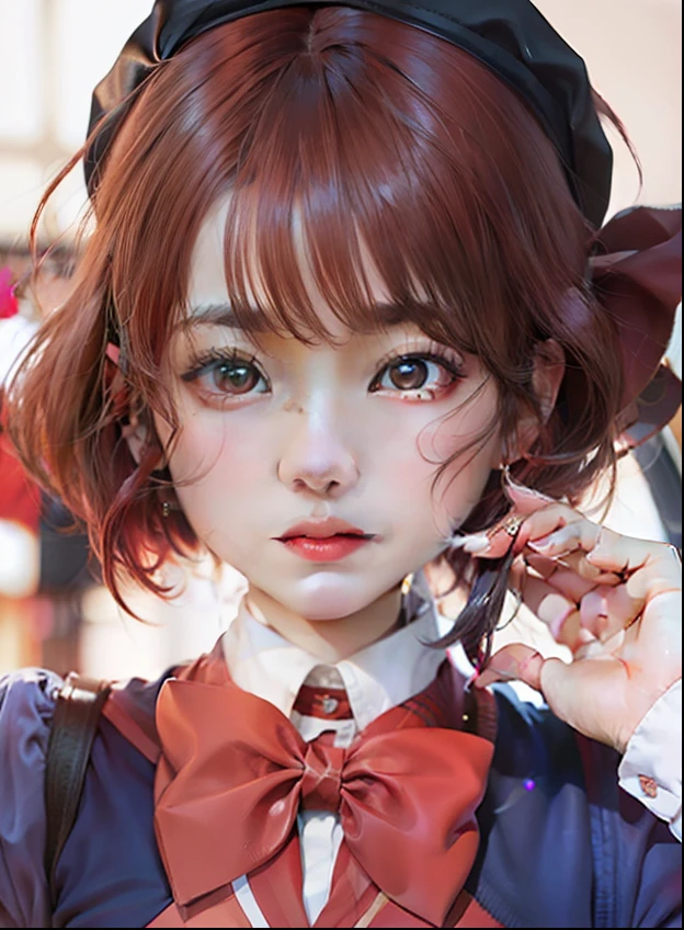 Girl,  Arima Kana, school uniform, short hair, red hair, realistic, ultra detail, 60mm lens