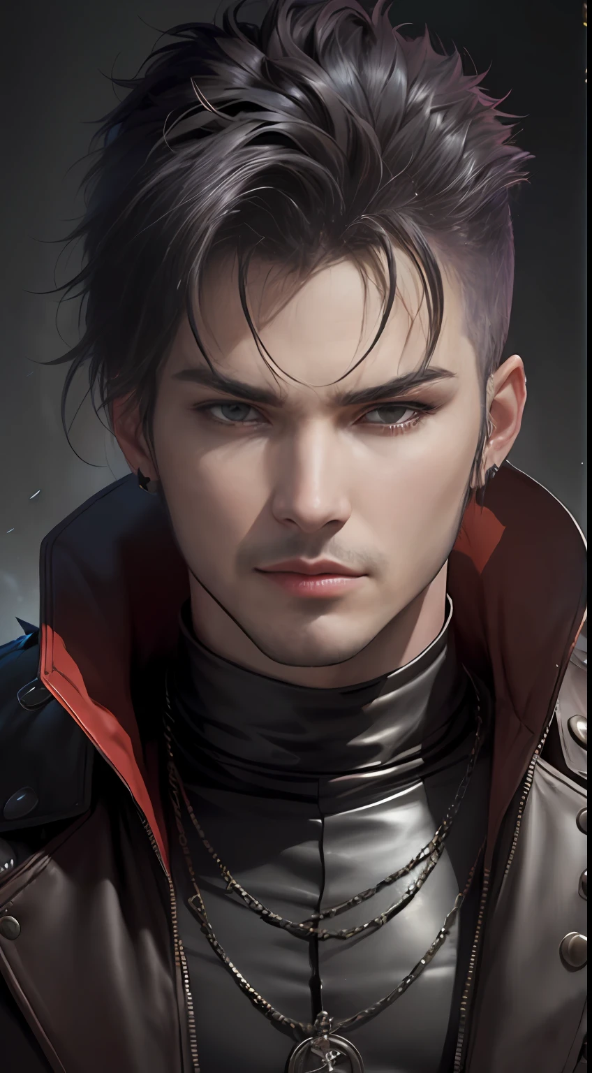 "(((portrait:Man in a dark scene)), (Adam Lambert's look), Monster hunter style, (Horror suspense, Imami-style horror), tmasterpiece, Perfect face)"