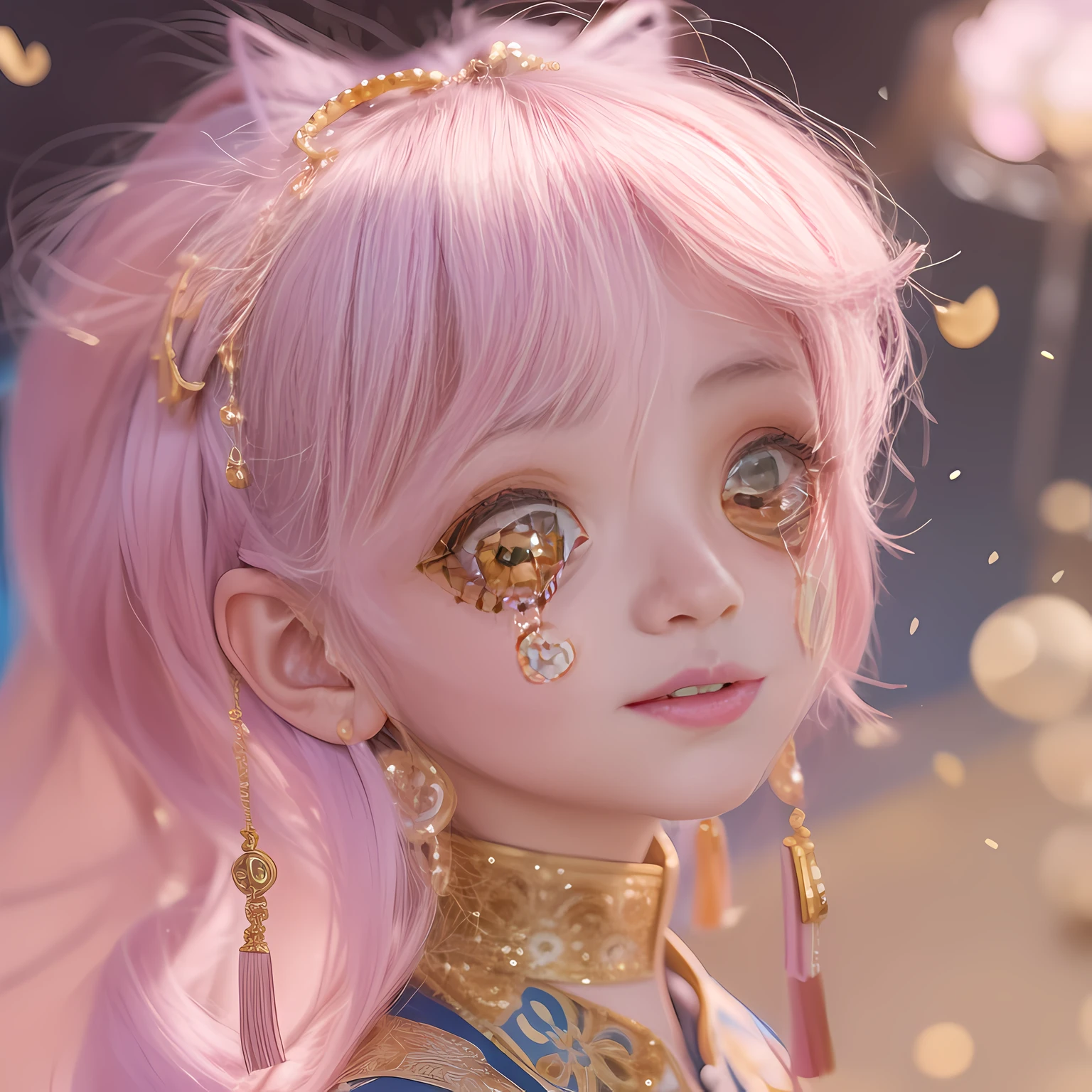 One midnight,The sun is shining,A beautiful face,二重まぶた,High nose,Cherry small mouth,Diamonds are attached to the earrings,There is a gold ring on the finger,Pink hairpins on the head,A happy expression on his face,A little sweat beads on his face,Stroke your forehead with your hand,Chahan,(Wrapped his arm around Xiao Man's waist),(Hyper-realistic style)With a sense of technology,(Yingying's small man's waist 1:3 lenses),The background is full of technology, high-rise buildings,(depth of fields)