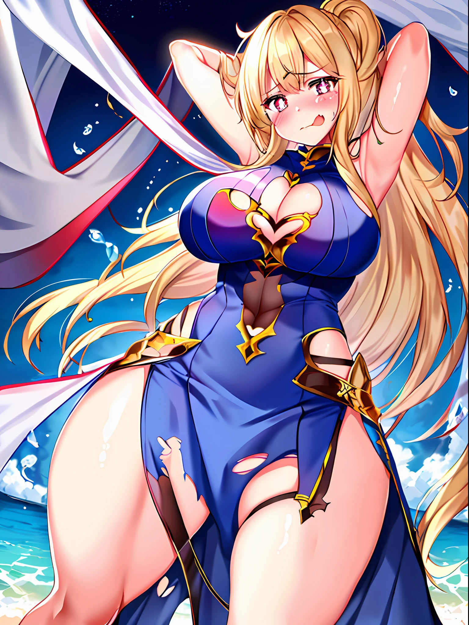 One girl,full bodyesbian, torn cloth, Open legs, hand behind head, Underarms, , Tears, Humiliated, 浴室,Long hair,Heart-shaped pupils, Torn clothes, upper legs,Pathetic,exhibitionism,Clothes open,breasts out