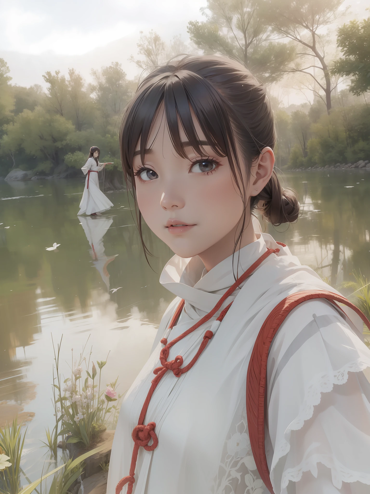 Ancient wind,1个Giant Breast Girl,hair flowing,Yunxia,