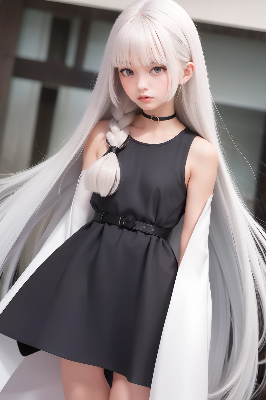 Kizi,shift dresses,long whitr hair,Half dye the ends of the hair,Real Human,