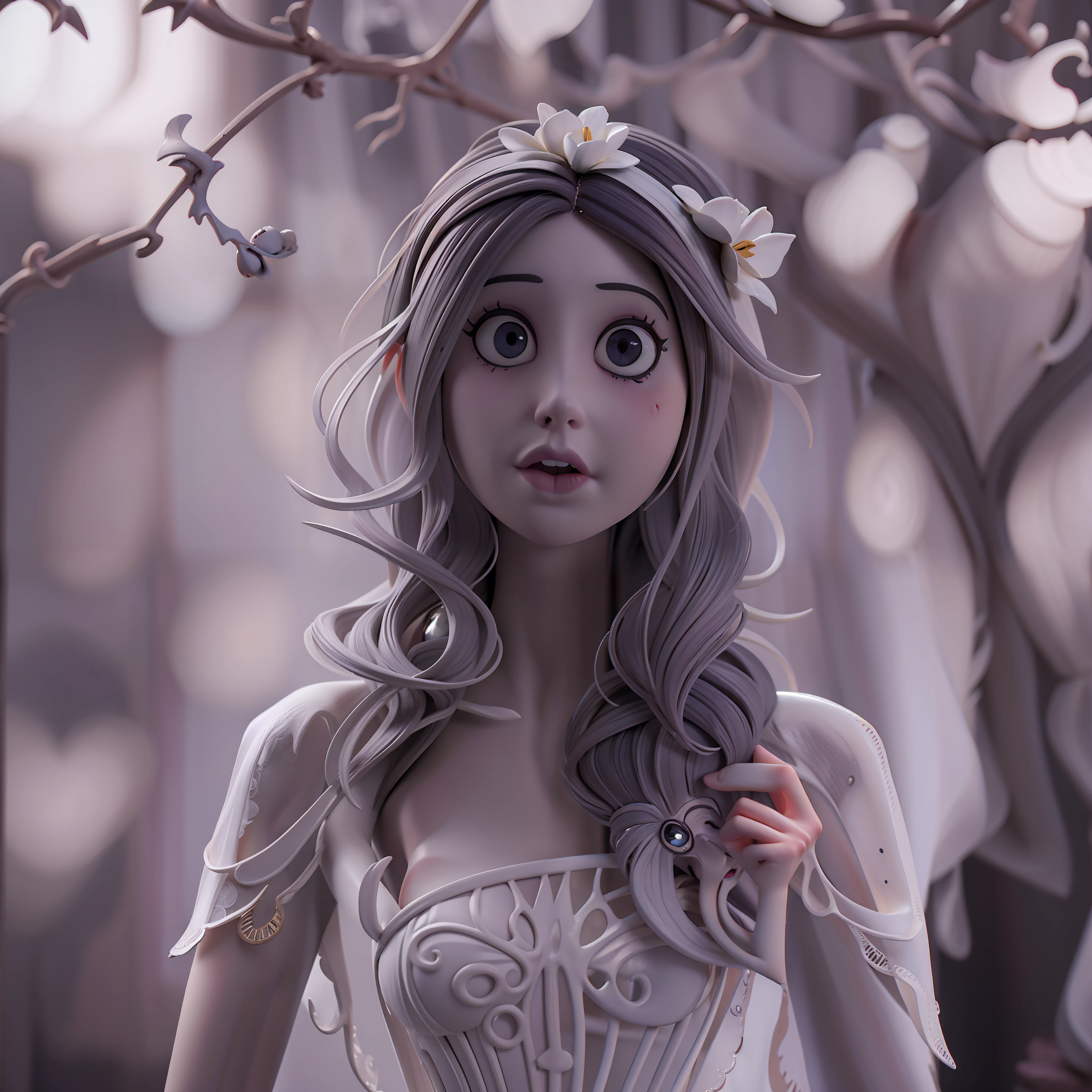 Emily, the Corpse Bride character::5, Tim Burton style::5, full body, naked body, barefeet, photography by Tim Burton::5, intricated details, shot by Nikon D850 with 85mm lens, Ilford Delta 3200 film, cinematic --ar 9:16 --v 5.2 --iw 2 --q 2 --s 1000 --style raw