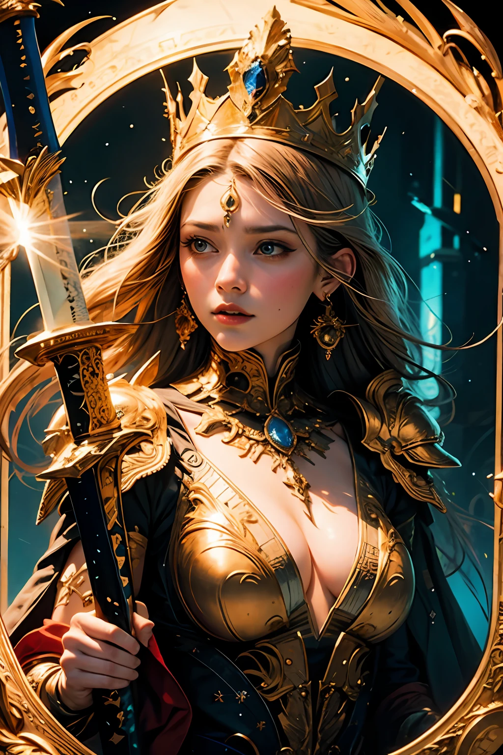 official art, unity 8k wallpaper, ultra detailed, beautiful and aesthetic, High quality, beautiful, masterpiece, best quality,
1 queen,sword , (zentangle, mandala, tangle, entangle:0.6)