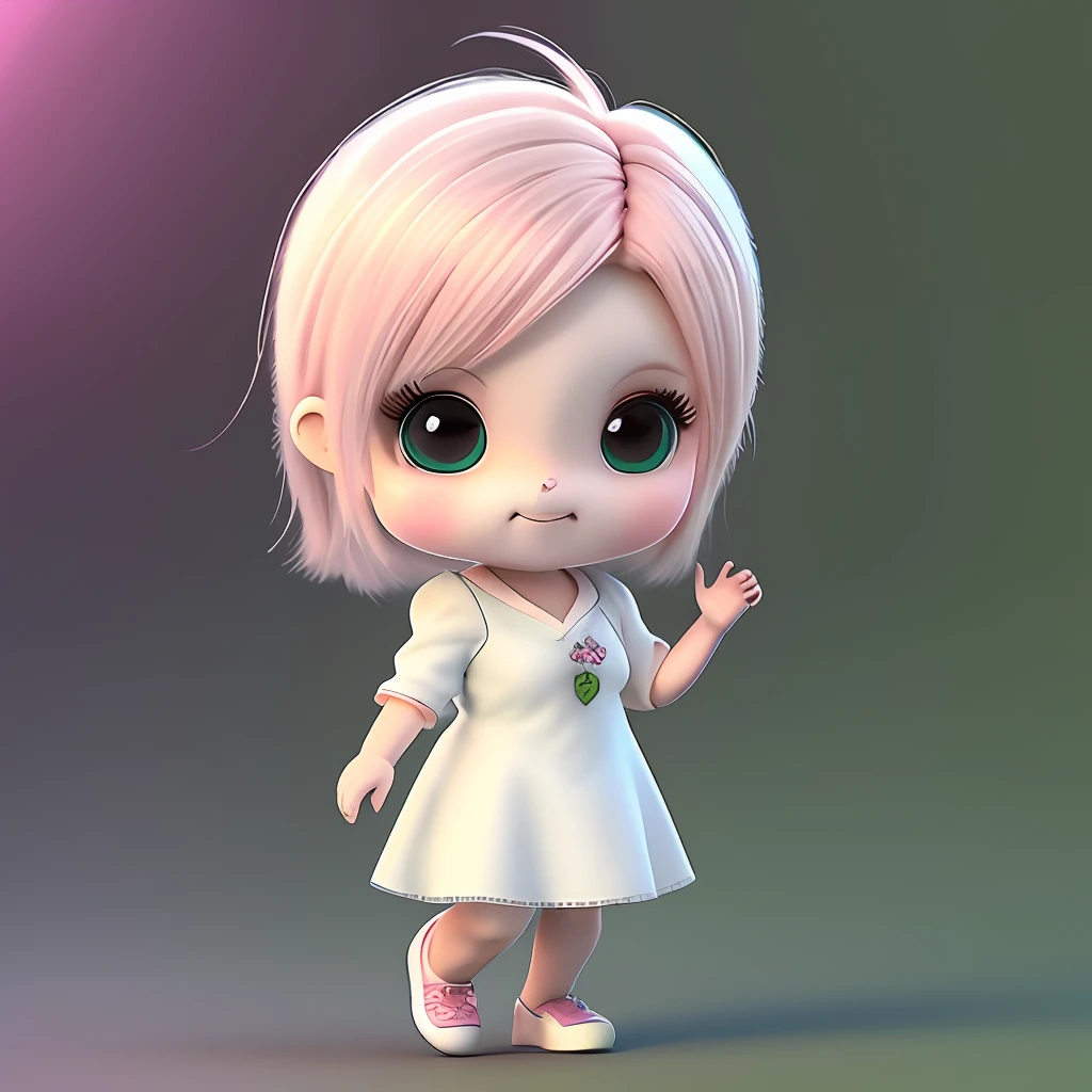 : 3. Garota, cute realista, cartoon chibi vestido, blush, comida, corpo inteiro com sorvete colorido