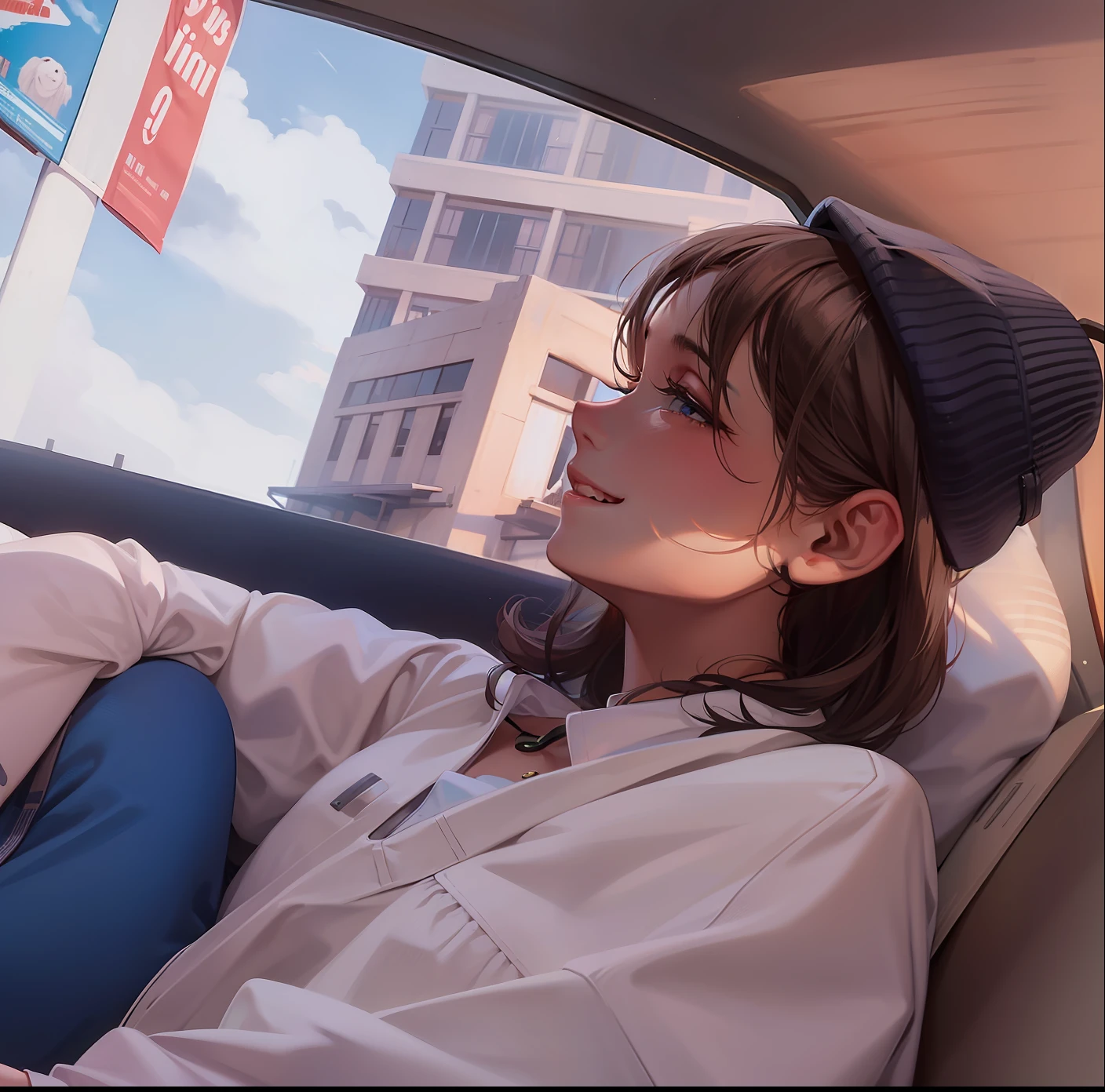 one-girl,having fun,Smile sweetly,Suede cap