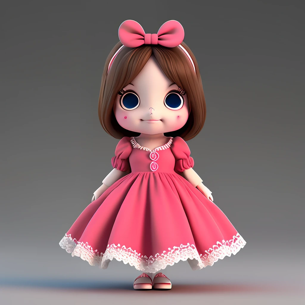 : 3. Garota, cute realista,  cartoon chibi  vestido vermelho , blush, comida, corpo inteiro com sorvete colorido estilo minnie corpo inteiro  3d