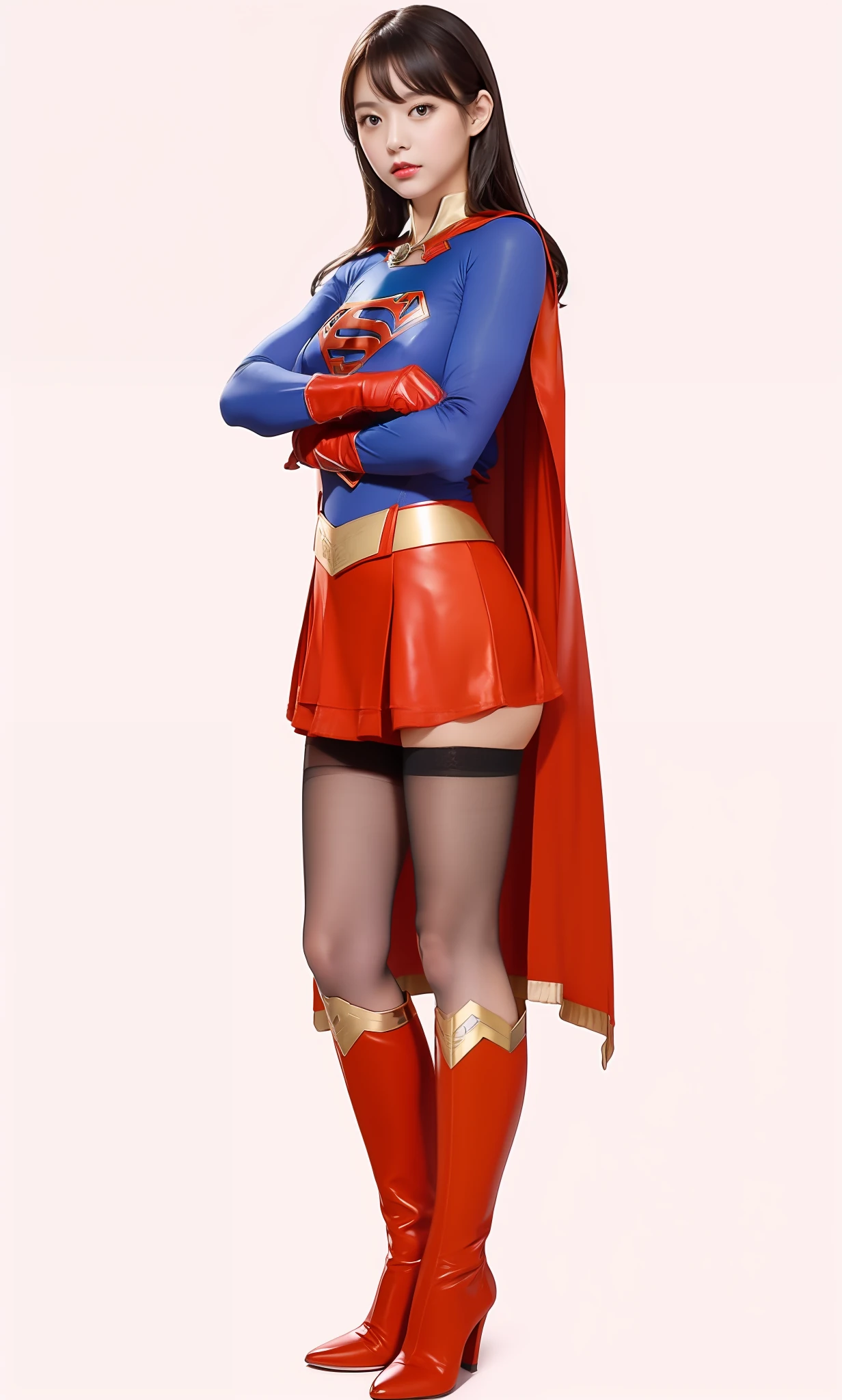 Wearing black stockings、top-quality、Top image quality、high-detail、Supergirl Logo