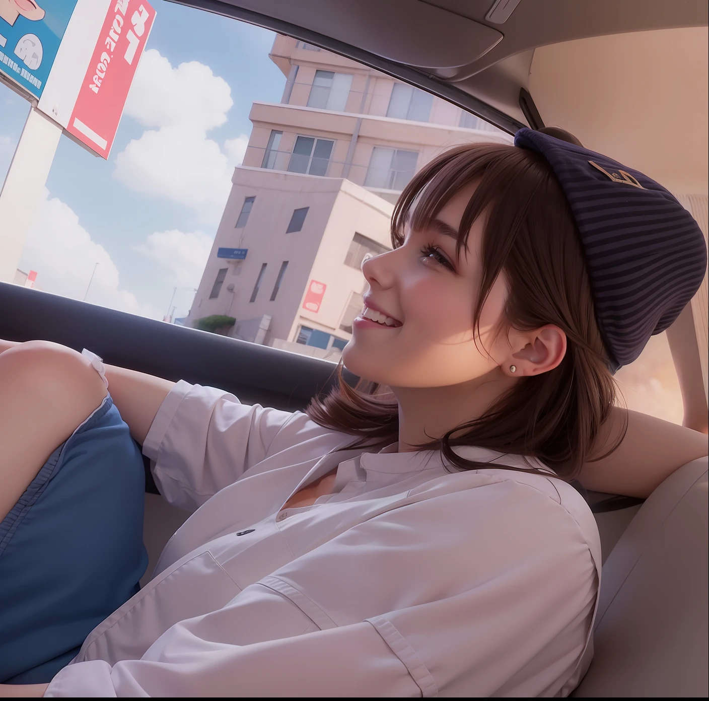 one-girl,having fun,Smile sweetly,Suede cap,Estilo de Makoto Shinkai