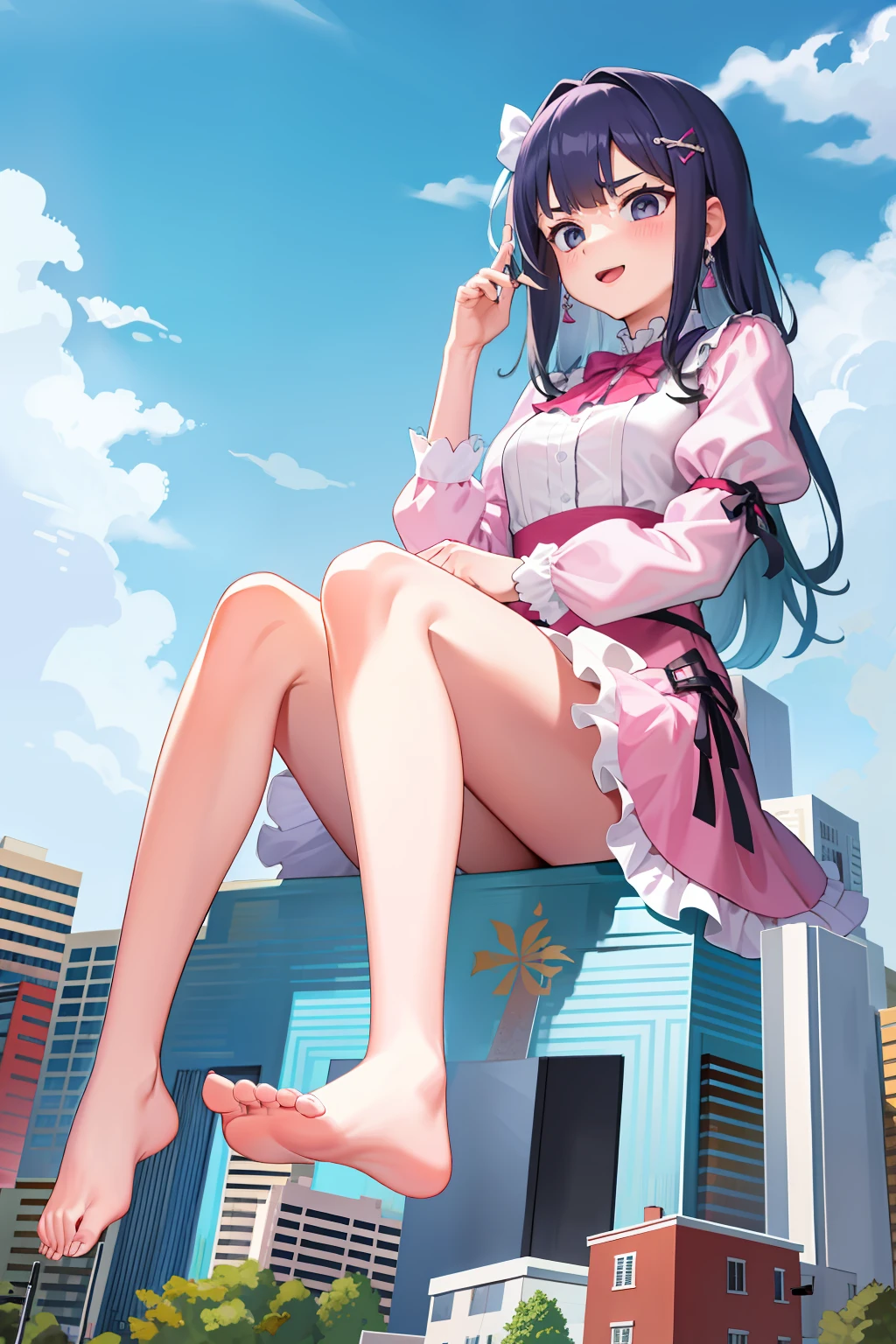 1girl, 1foot, long dress, curious, barefoot --no-half-vae --disable-nan-check, Sitting on Building