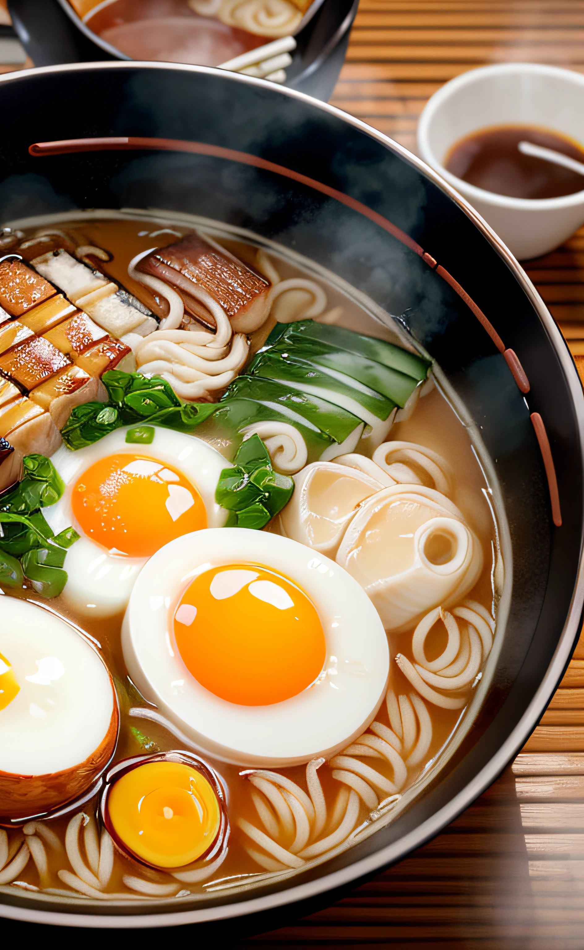 ultra detailed 8k cg, Japanese ramen, chopsticks, egg, steam