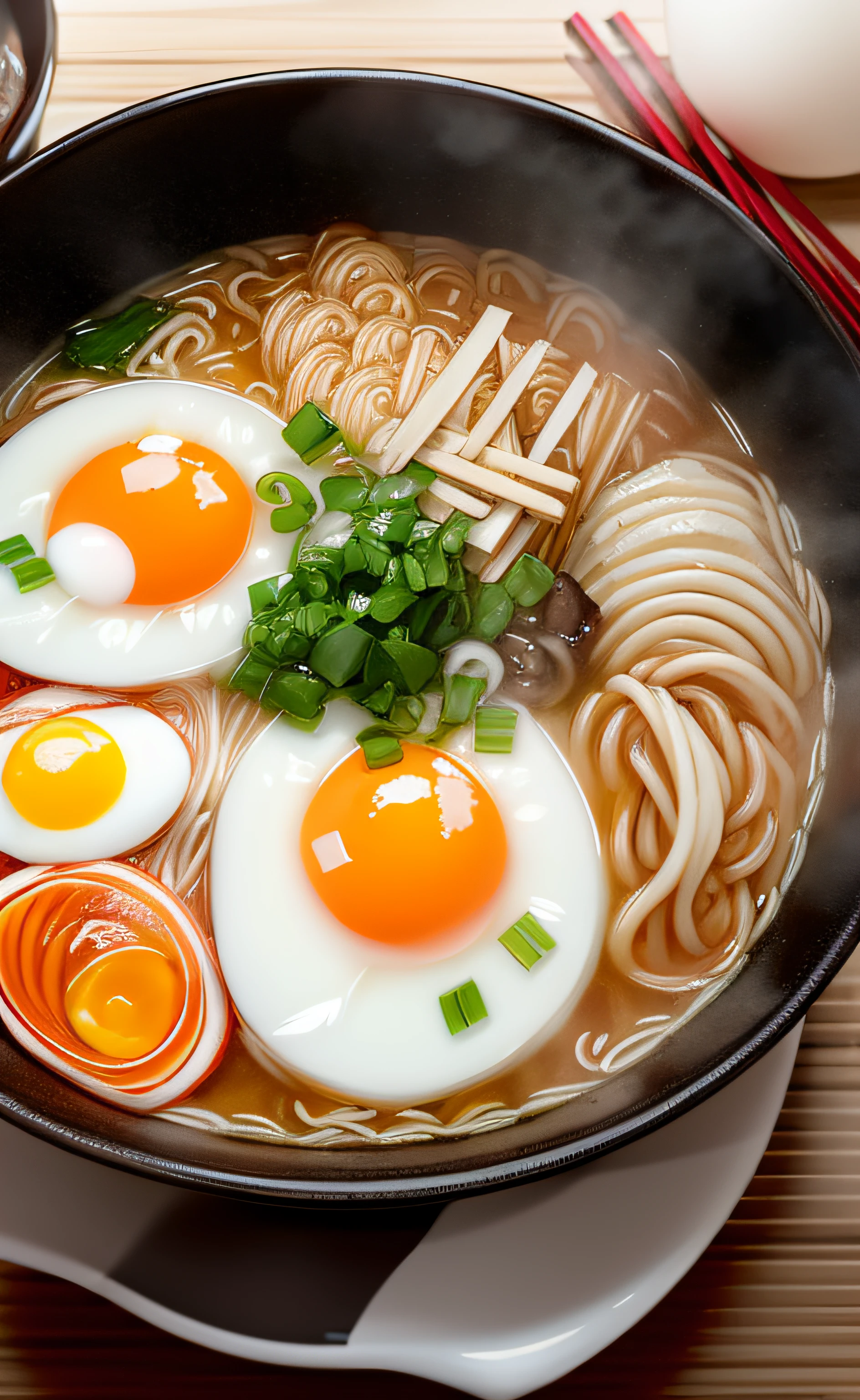 ultra detailed 8k cg, Japanese ramen, chopsticks, egg, steam