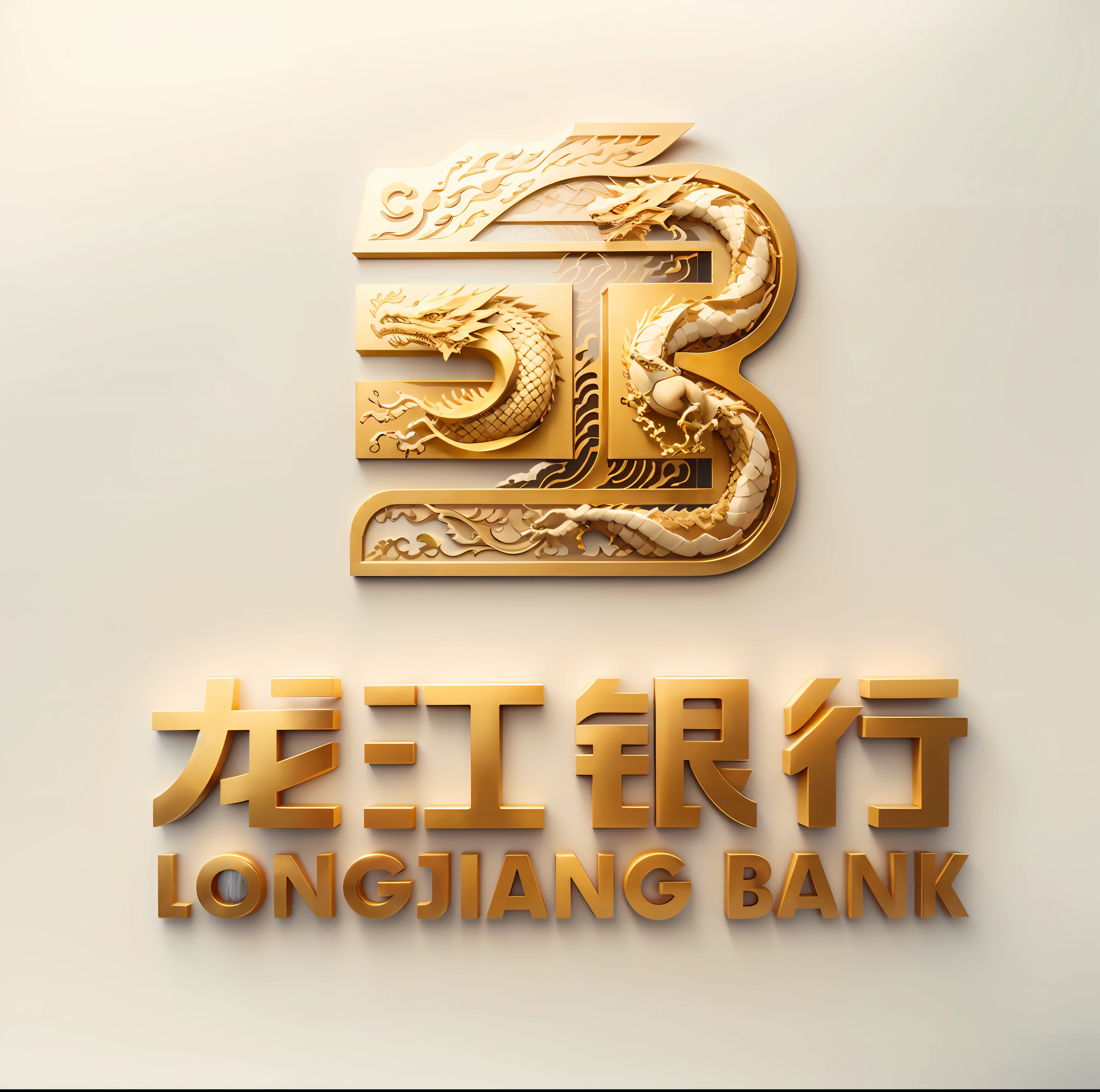 Longjiang Bank logo close-up, China Dragon, Oriental Dragon, logo, company logo, logo, ivory gold artificial intelligence, gold bars, money, treasure