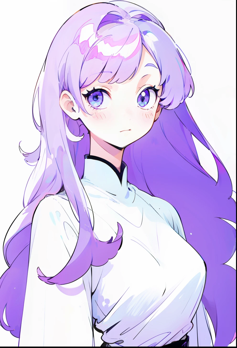 Straight hair, 1Girl, White Tops, Pastel Purple hair