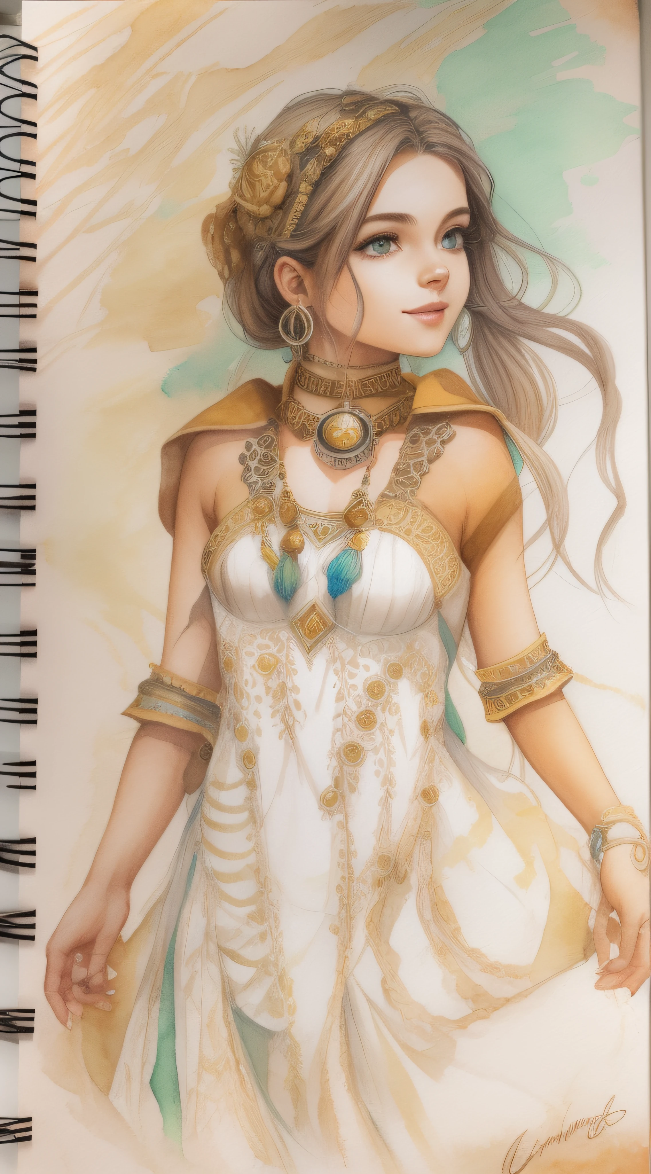 Boho estilo menina do Papai Noel, vindima, Dynamic,Pose atraente, corpo inteiro, pequeno sorriso, cabelos longos, rosto inconstante, anatomia perfeita,beautiful face, Impeccable Art Line, Aquarela, colored pencils, alta qualidade, detalhe, Backgrund branco, fundo amplo, perfeito para reservar, Steampunk, anatomia perfeita, Centrado, Approaching perfection, Dynamic, altamente detalhado, pintura em aquarela, master part, arte em aquarela, luz natural, Complexo, elegante, corpo inteiro, tiro de corpo inteiro, Color Parts, Sketchbook, Hand drawn, Escuro, Granulado, realistic sketch, rough sketch, folha de caracteres, corpo inteiro, Bonito e deslumbrante corpo inteiro, corpo inteiro detalhado, (((tiro de corpo inteiro)))), realistic illustration