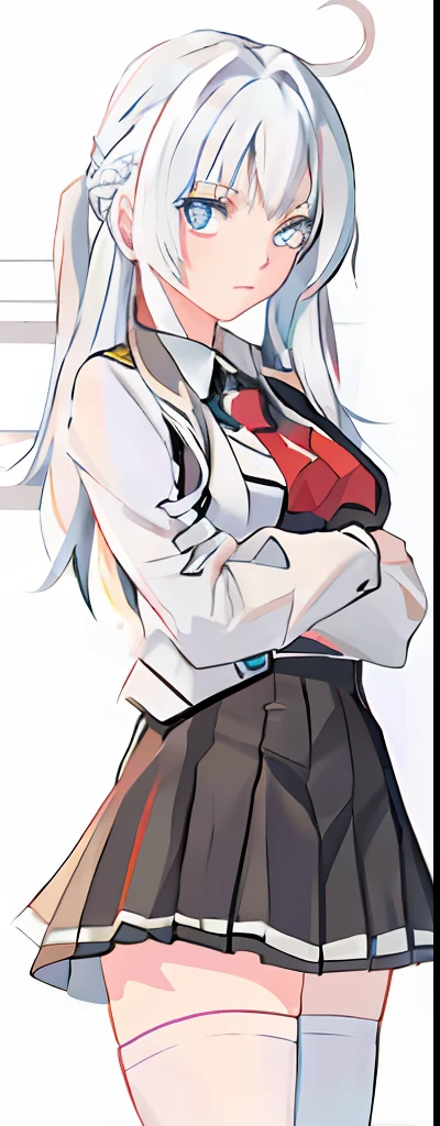 Anime girl with white hair and blue eyes in school uniform, render of april, Perfect white haired girl, from girls frontline, Beautiful Anime High School Girls, official character art, anime moe art style, Anime girl with long hair, white haired Cangcang, offcial art, Kantai collection style, white-haired god, Girl with white hair, Tifa Lockhart with white hair