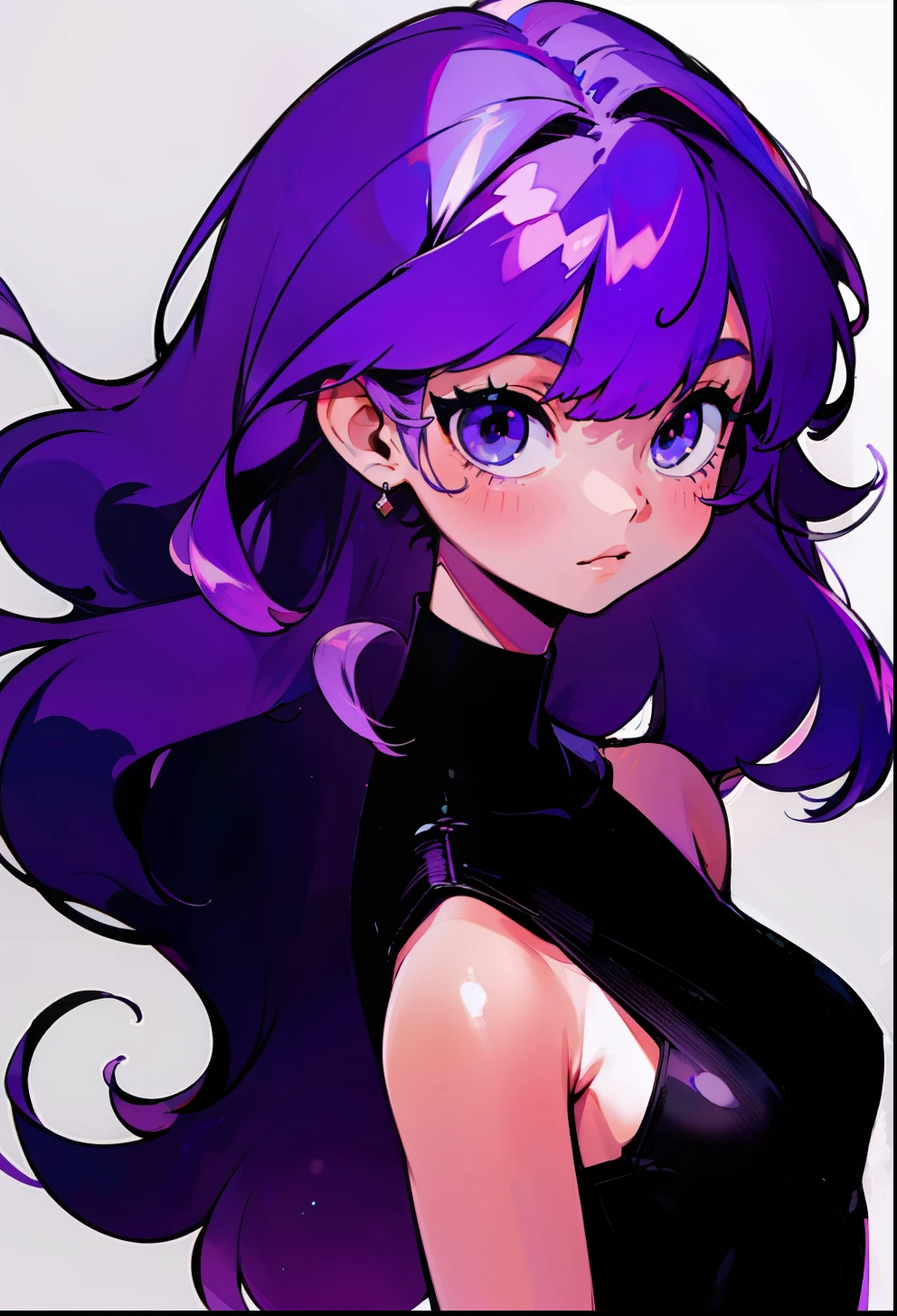 Straight hair, 1Girl, Black Tops, Pastel purple hair