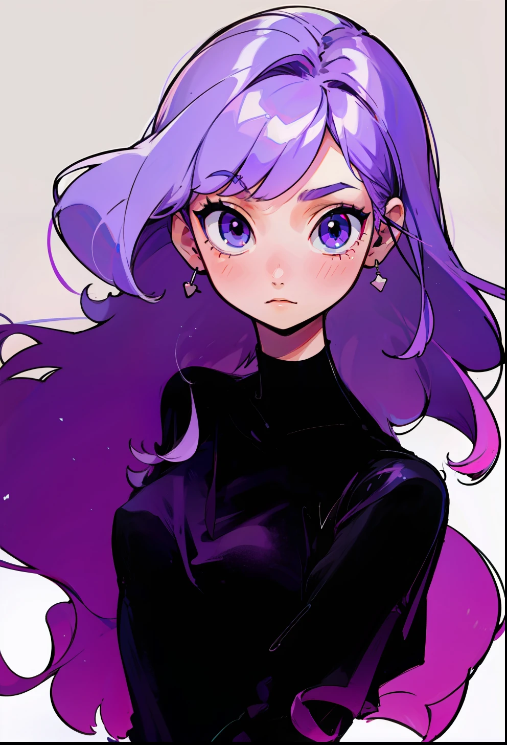 Straight hair, 1Girl, Black Top, Pastel purple hair, single hair