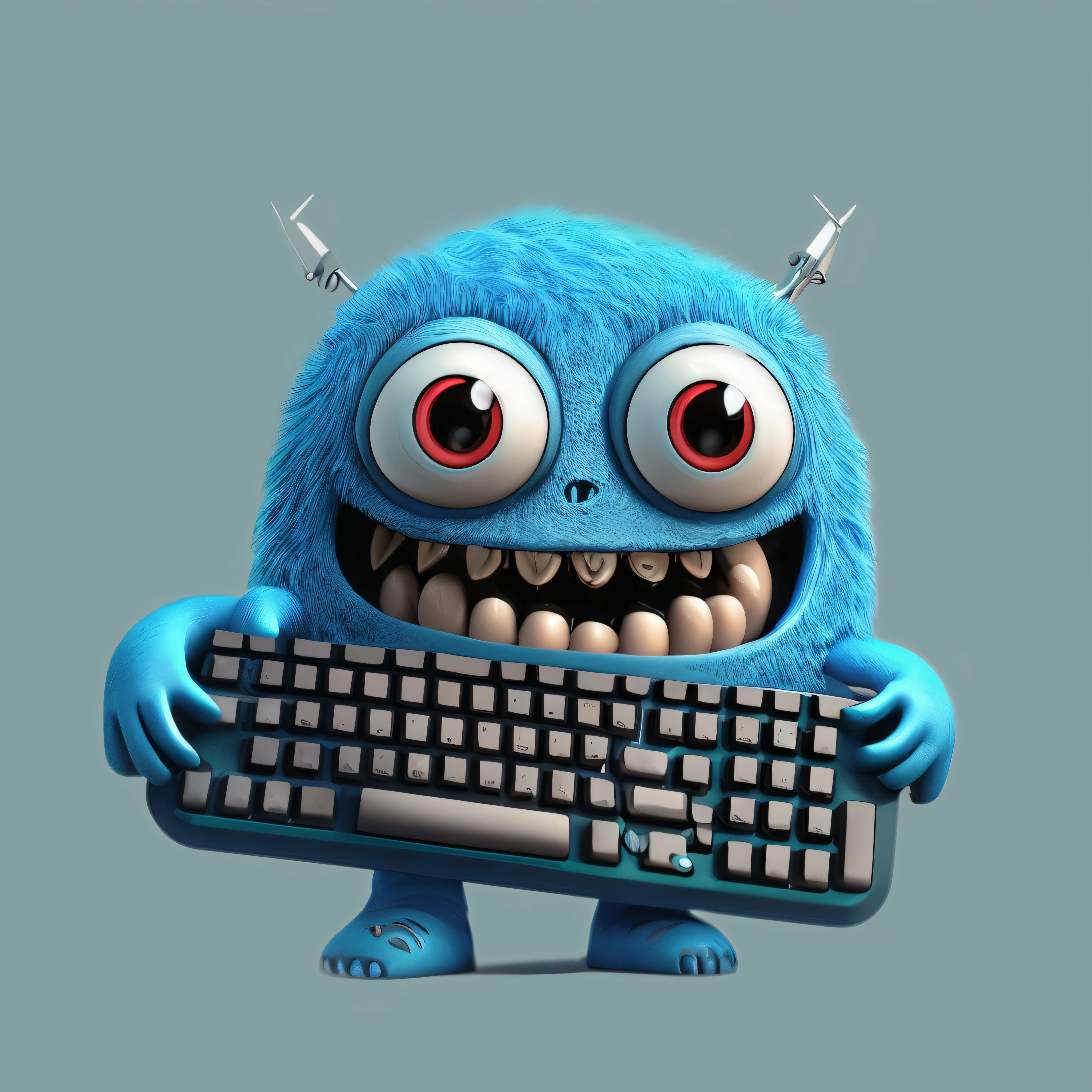 There's a blue furry monster holding a keyboard and a computer mouse, design de personagem monstro bonito, monstro bonito, design de personagem monstro, horror computador pessoal, design monstro, bonito 3 d render, Described as a 3D rendering, an alien working on a computer, furry friendly monster, teclado, c 4 d ", criatura dos desenhos animados, 3 d cg |, CG 3D