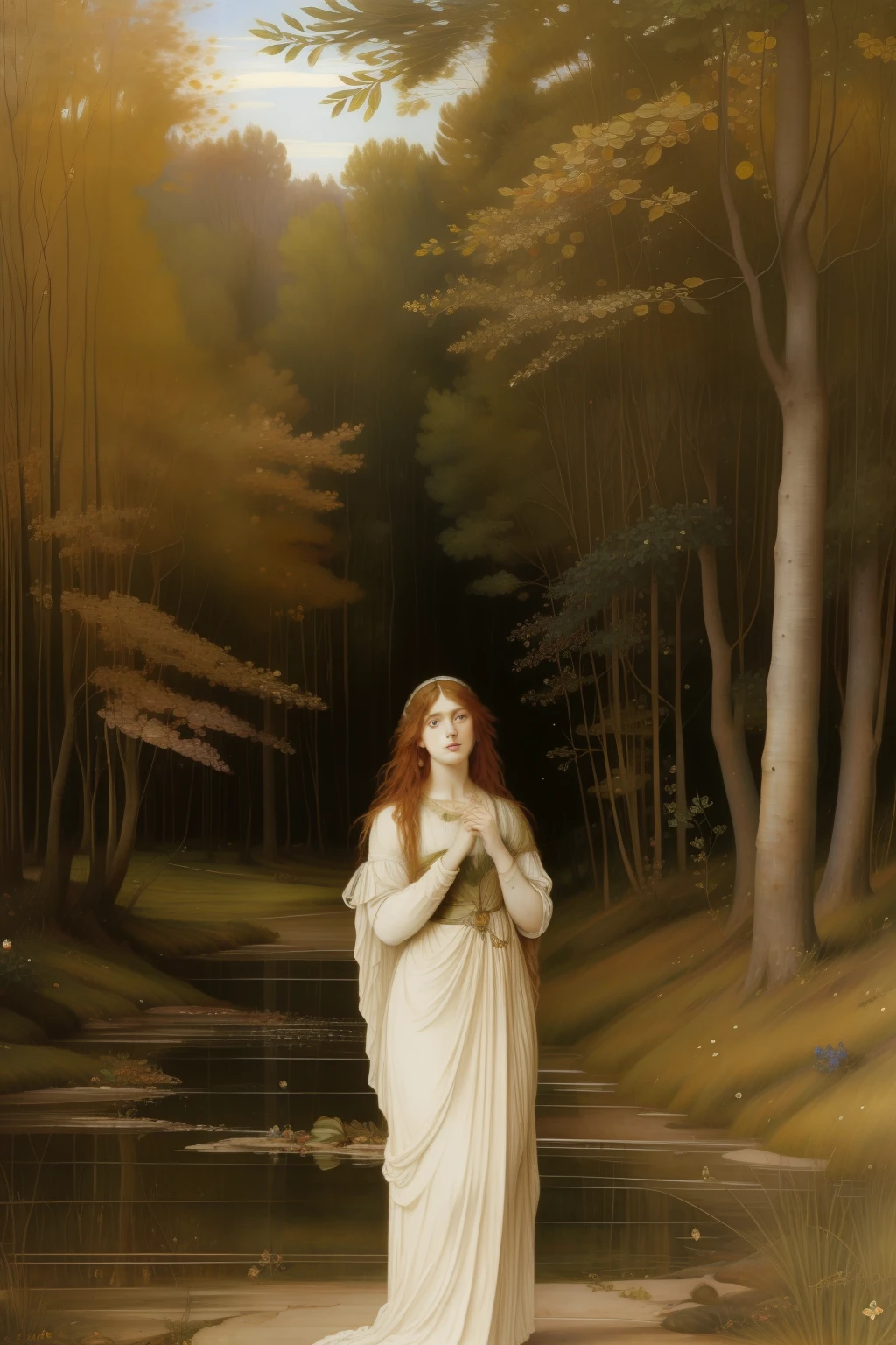(((Pre Raphaelie Painting))) Alameda de Álamo-Tremedor, outono, folhas amarelas e larajas. outono, tons outonais, Poplar-tremedor
