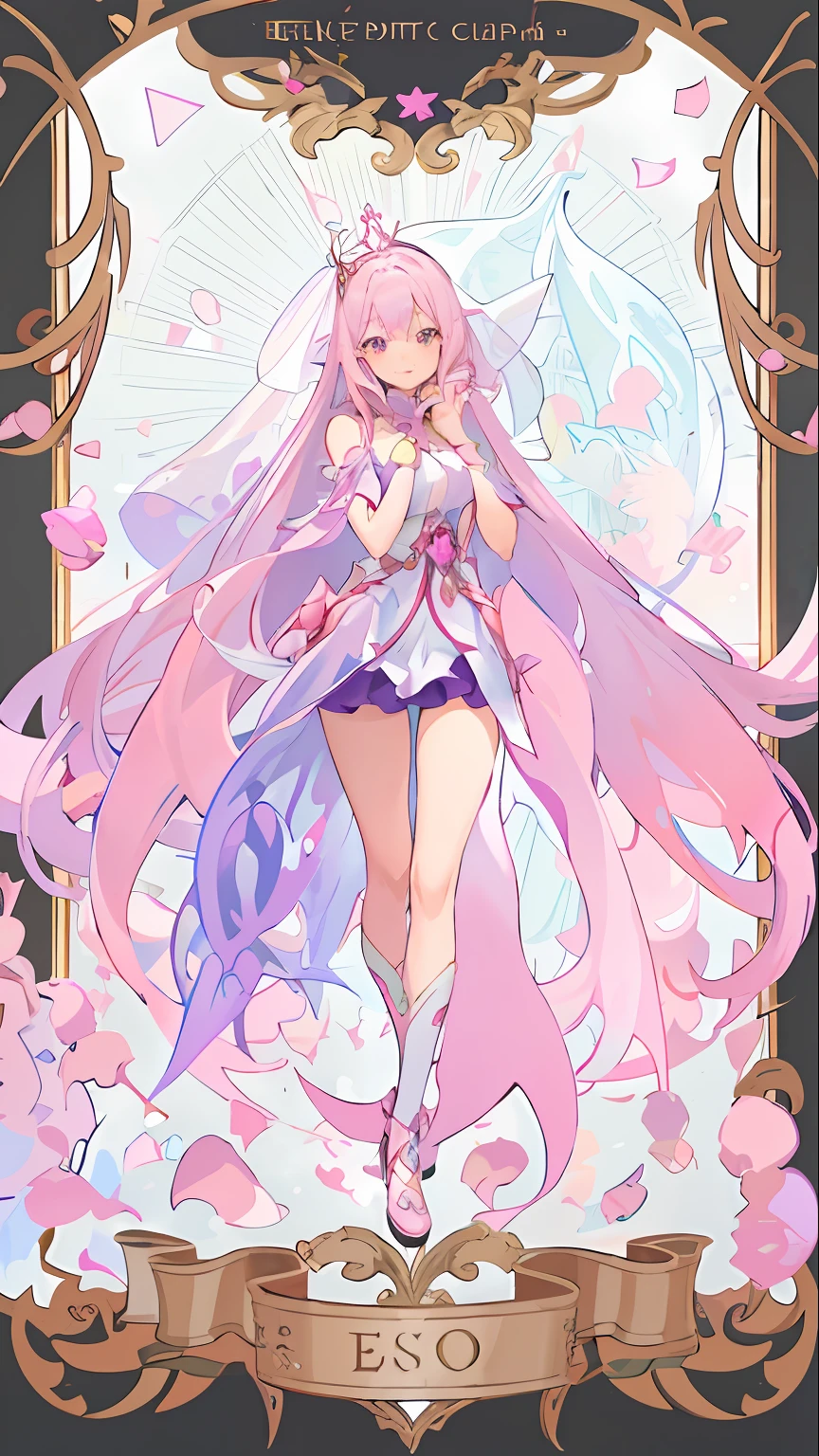 A painting of a woman in a pink dress and a purple cape, Anime goddess, Highest rated on Pisif, humanoid pink female squid girl, Pisif Contest Champion, Anime fantasy illustration, Pisif style, Official anime artwork, anime full body illustration, Pisif, Popular on Pisif, full portrait of elementalist, ethereal anime