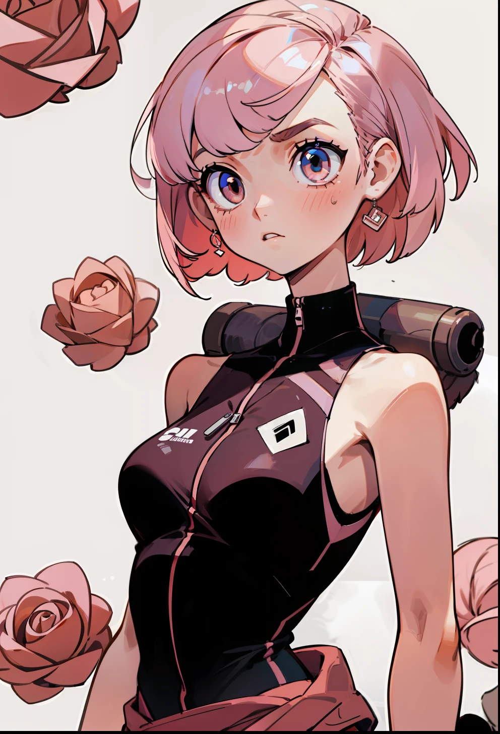 Asymmetrical Cut hair, 1Girl, sportwear, Rose gold-colored hair