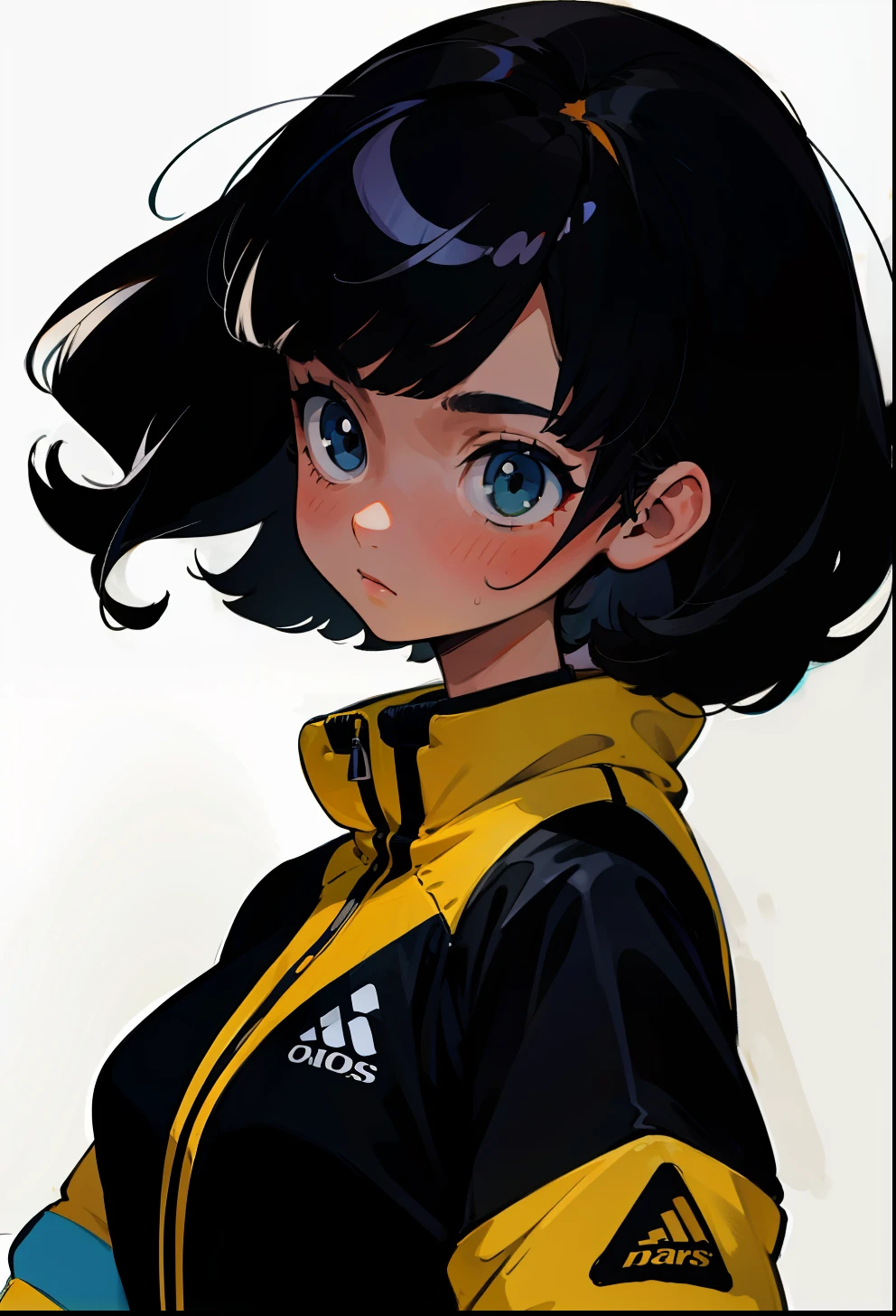 Side Bangs hair, 1Girl, sportwear, Black hair