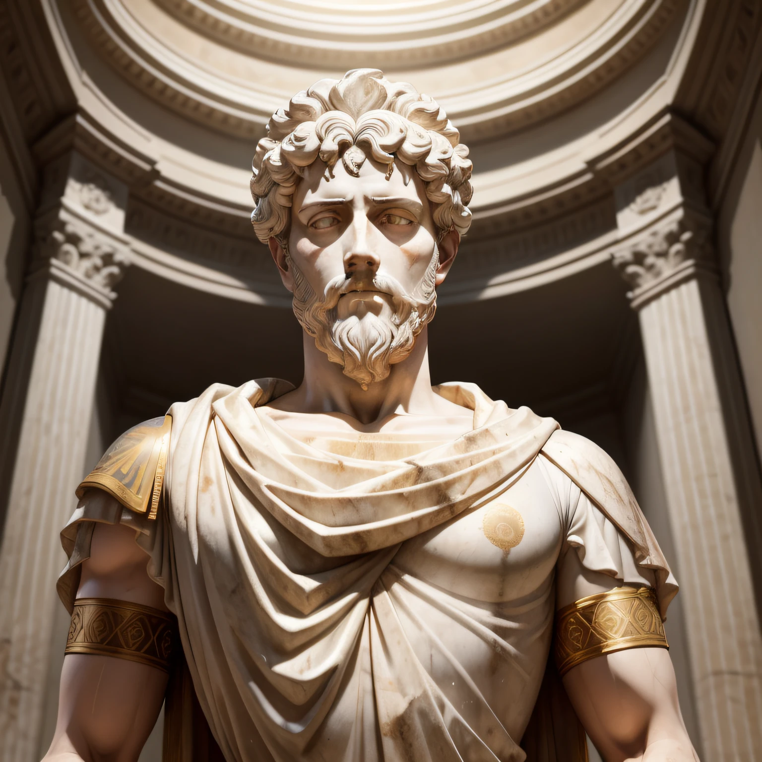 Marcus Aurelius Emperador Romano, as a figure of a marble bust, as famous ancient roman statues.