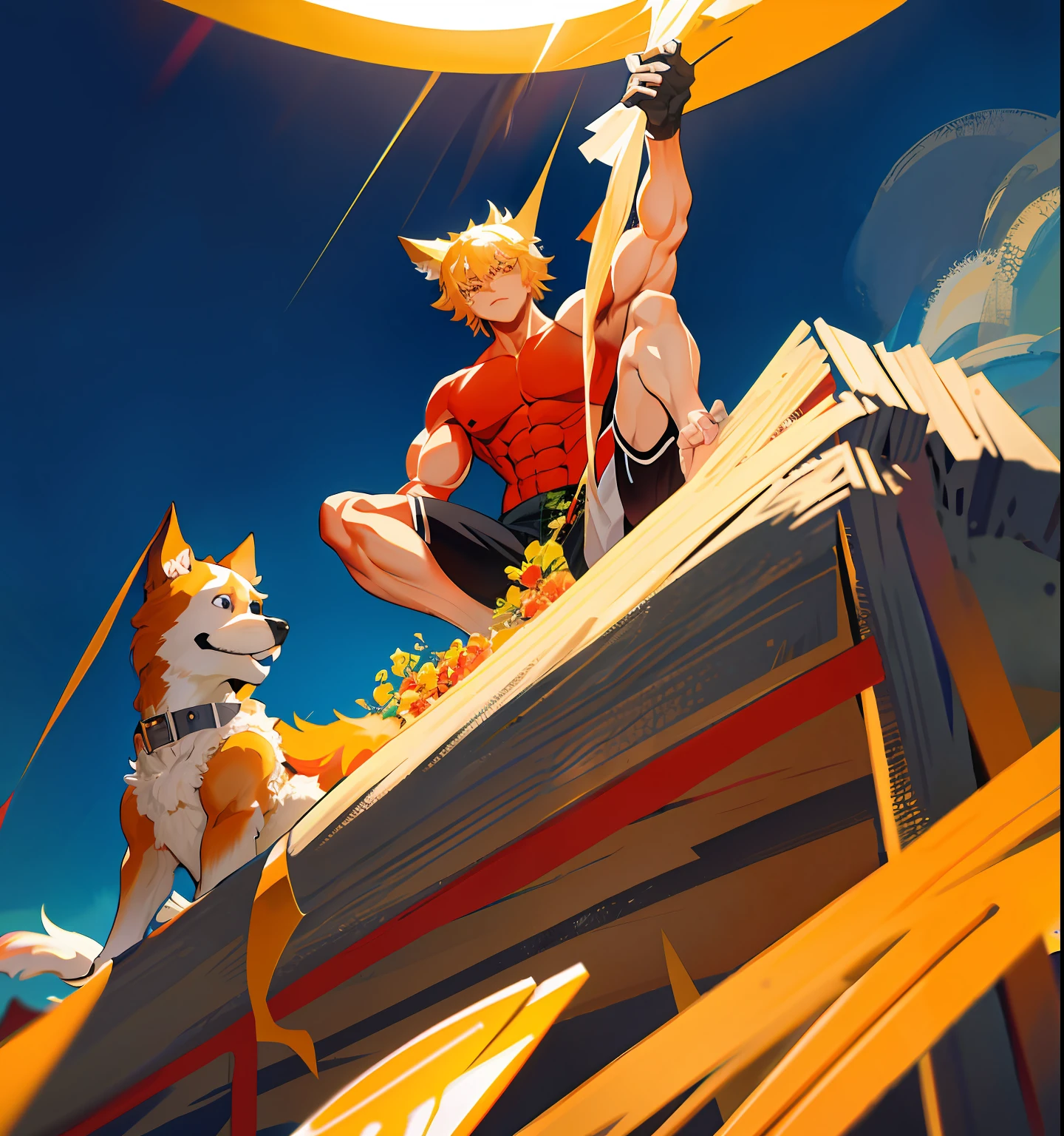 Best quality, Masterpiece, A high resolution，musculature，male people，Dog ears，nakeness，Semen，