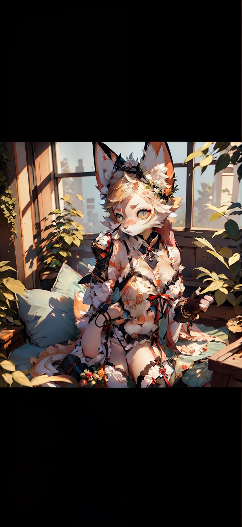 fox tails,bunny face,fox ear,sensual lingerie,a plush