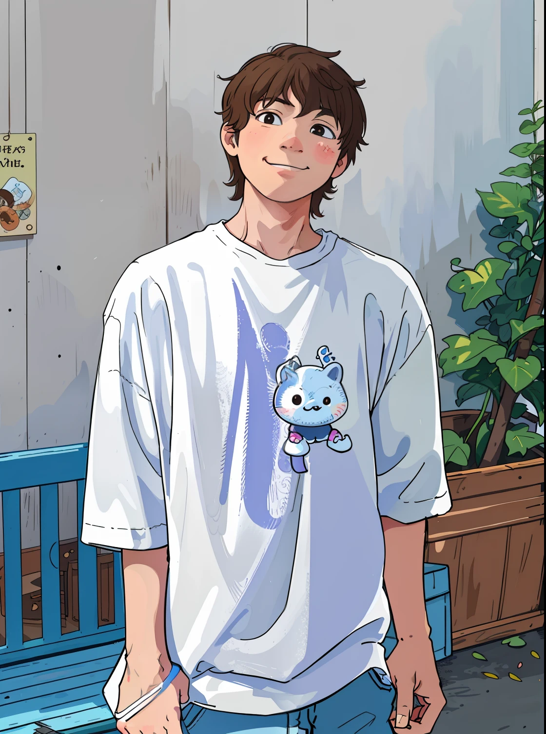 brown hair, smiling, looking at viewer, cartoon boy, childrens art in artstation, cute detailed digital art, cute art style, cute detailed artwork, adorable digital painting, cute digital art, a beautiful artwork illustration, 1boy, solo, photography, portrait of young boy, detail, masterpiece, high quality best quality, close up, solo, portrait, looking at viewer, black eyes, focus on boy, best quality, closed mouth, upper body, character