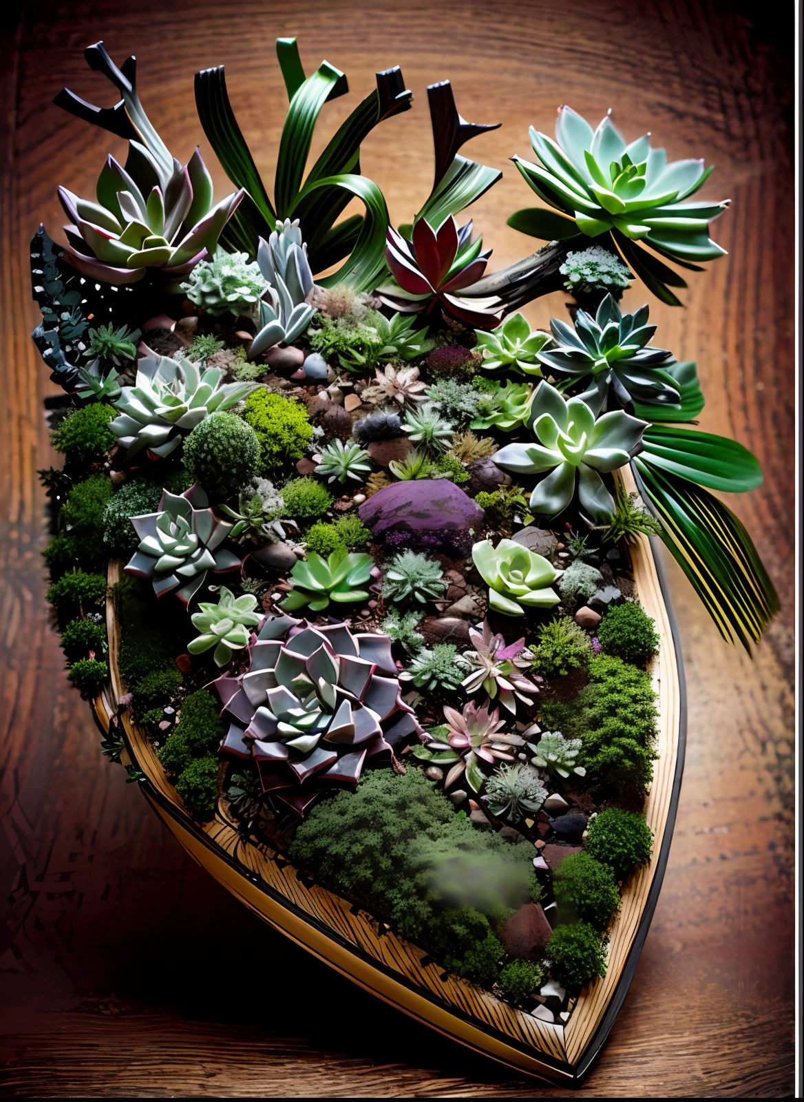 a close up of a heart with plants and succulents on it, detailed plant life, wooden frame, real heart!, detailed beautiful plants, real heart, detailed plants, intricate plants, ecological art, insanely intricate, incredibly detailed, organic and intricate, very realistic, adorned with all kind of plants, incredibly intricate, photorealistic and intricate, intricate detailed garden, surreal + highly detailed