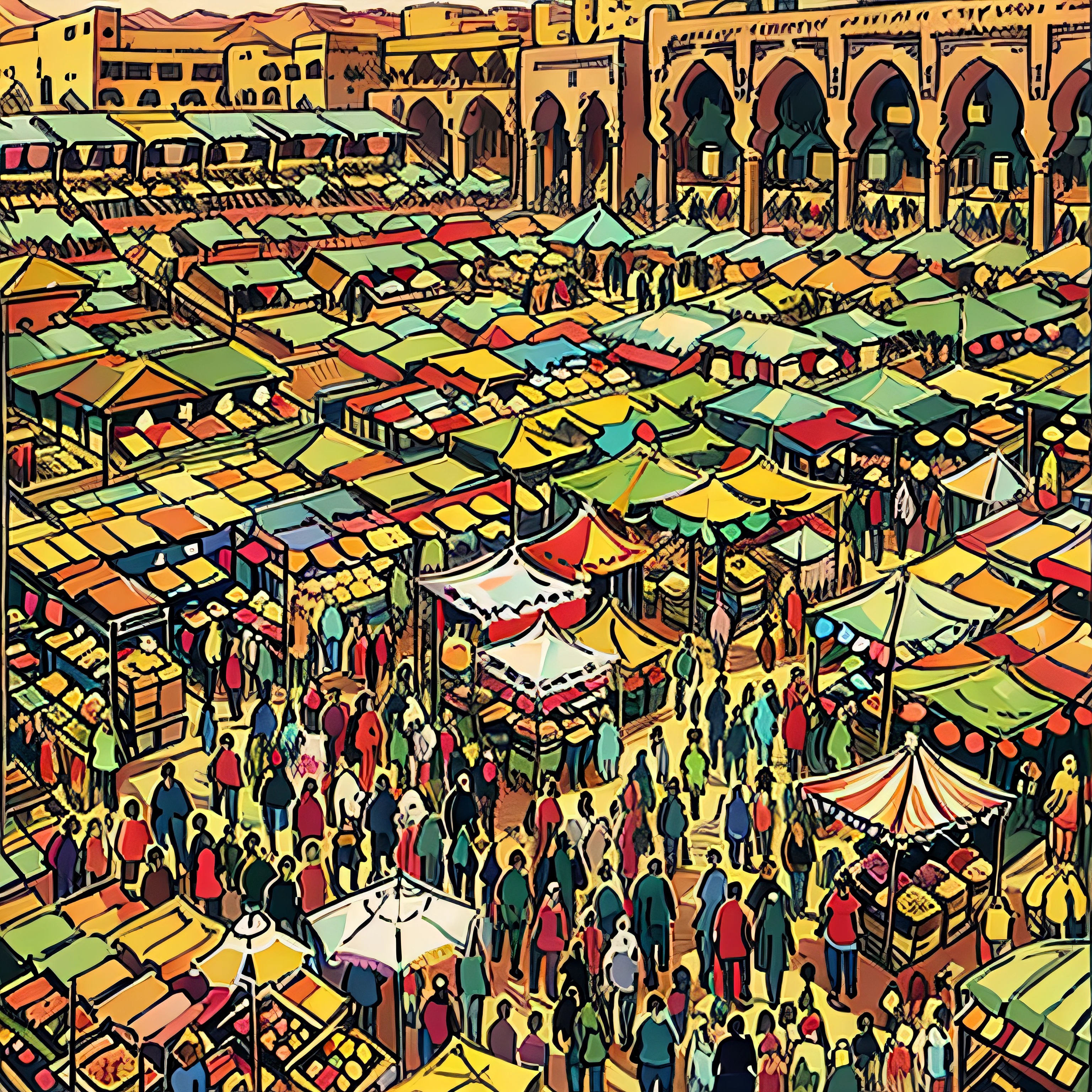 Detail of the bustling marketplace in Marrakesh