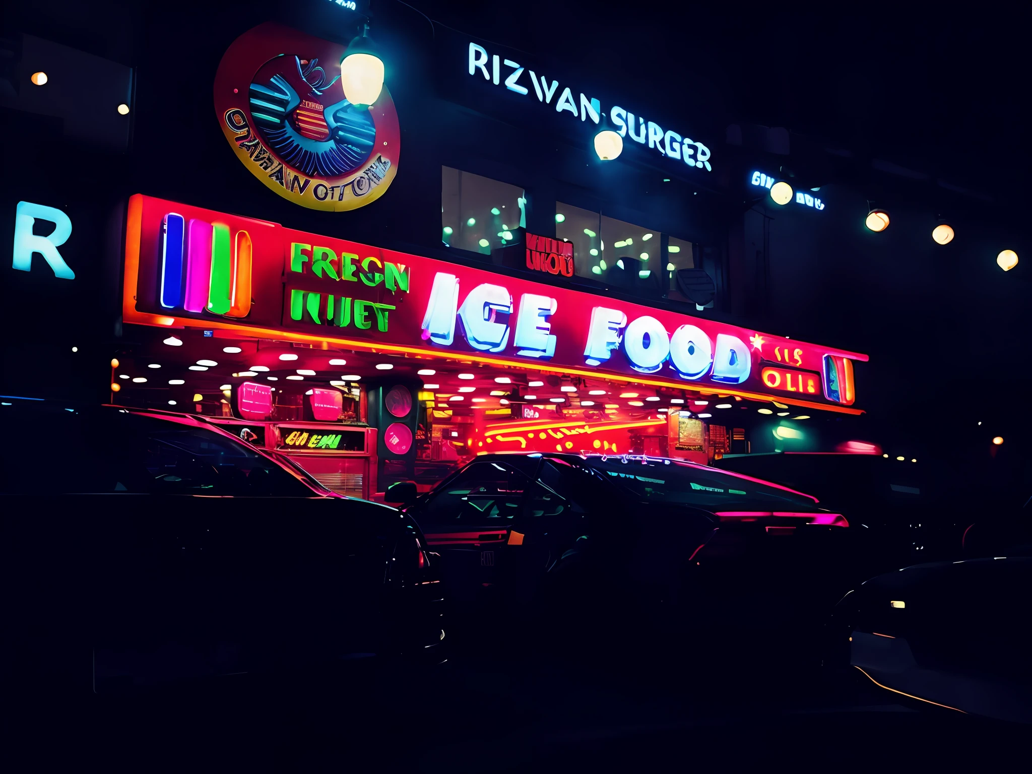 "Neon-lit streets. Vibrant colors. A bustling cityscape with mesmerizing lights. Stars gleaming in the night sky. Neon signs illuminating the streets."