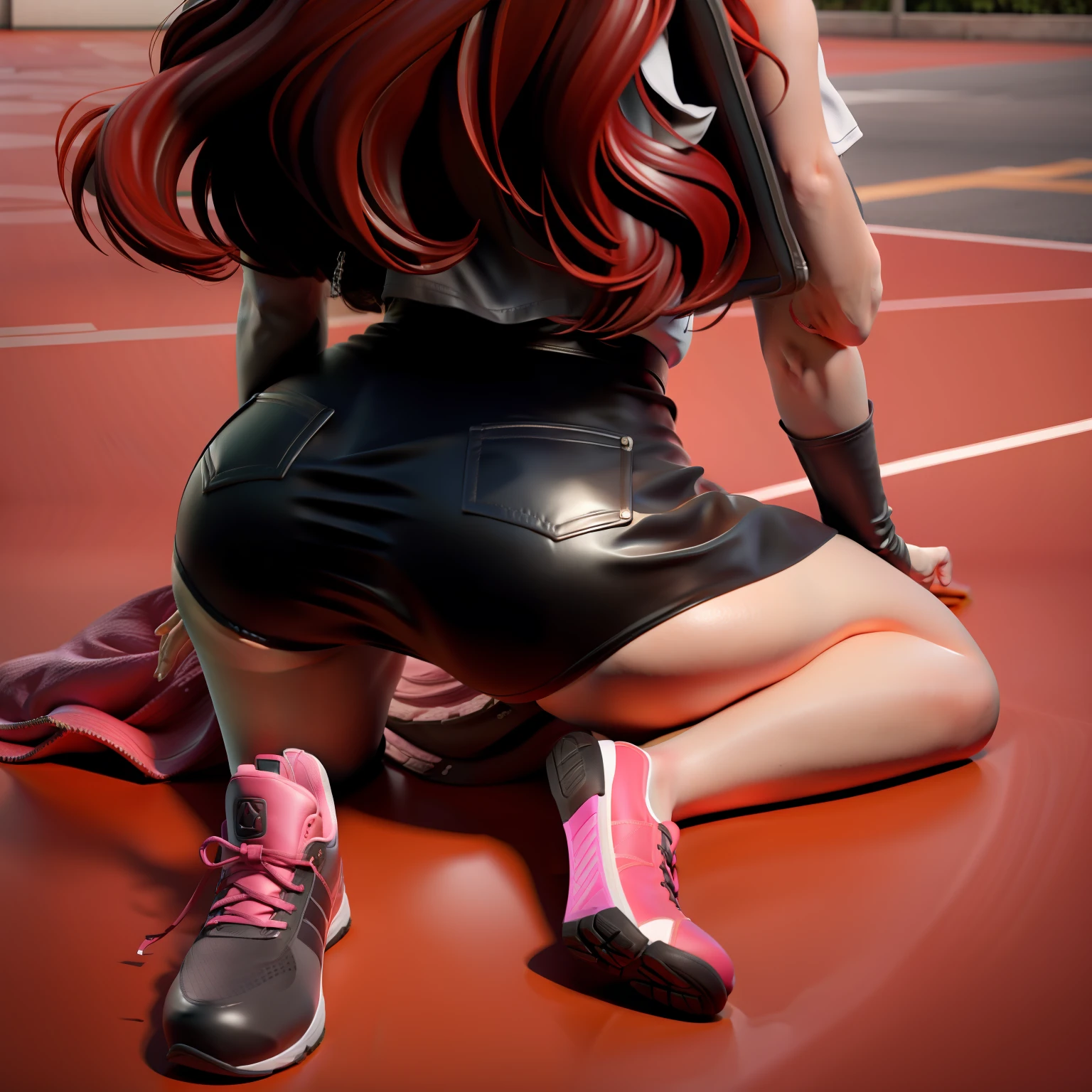 The girl pouted her ass and lay on the ground,The crotch of the teenager is close to the girl's buttocks