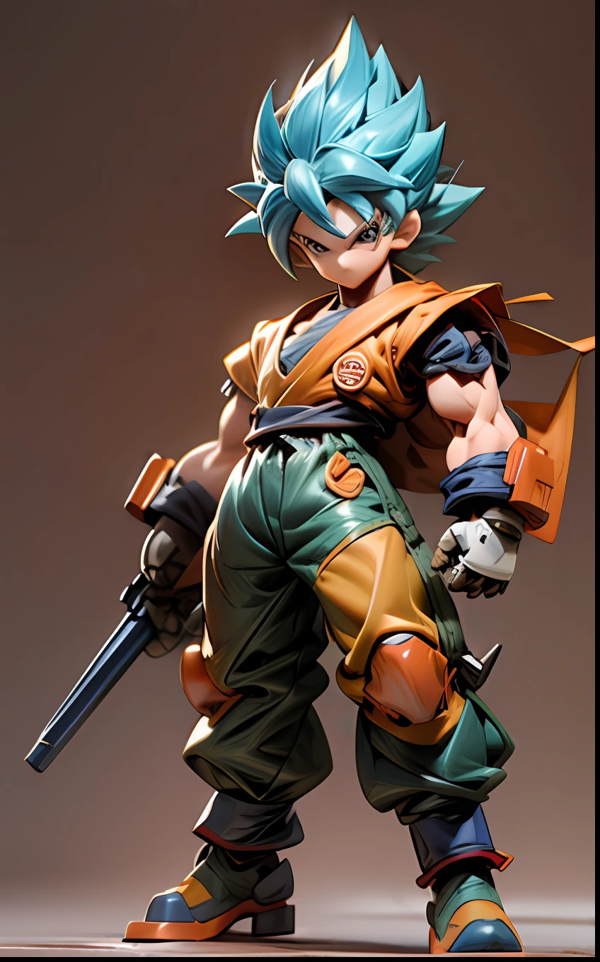 chibi，full body，A three-year-old boy mech，son goku，mecha body，SuperSaiyan，Spiked hairstyle