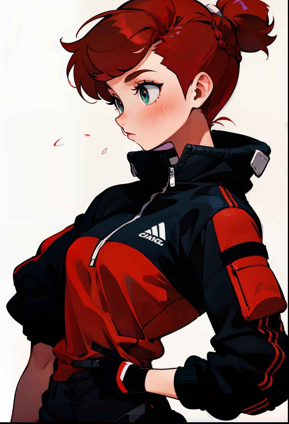 Undercut hair, 1Girl, sportwear, Red hair