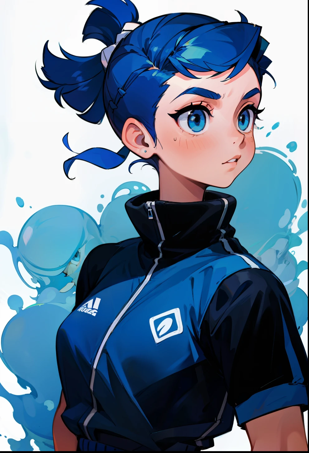 undercut hair, 1Girl, sportwear, Blue hair