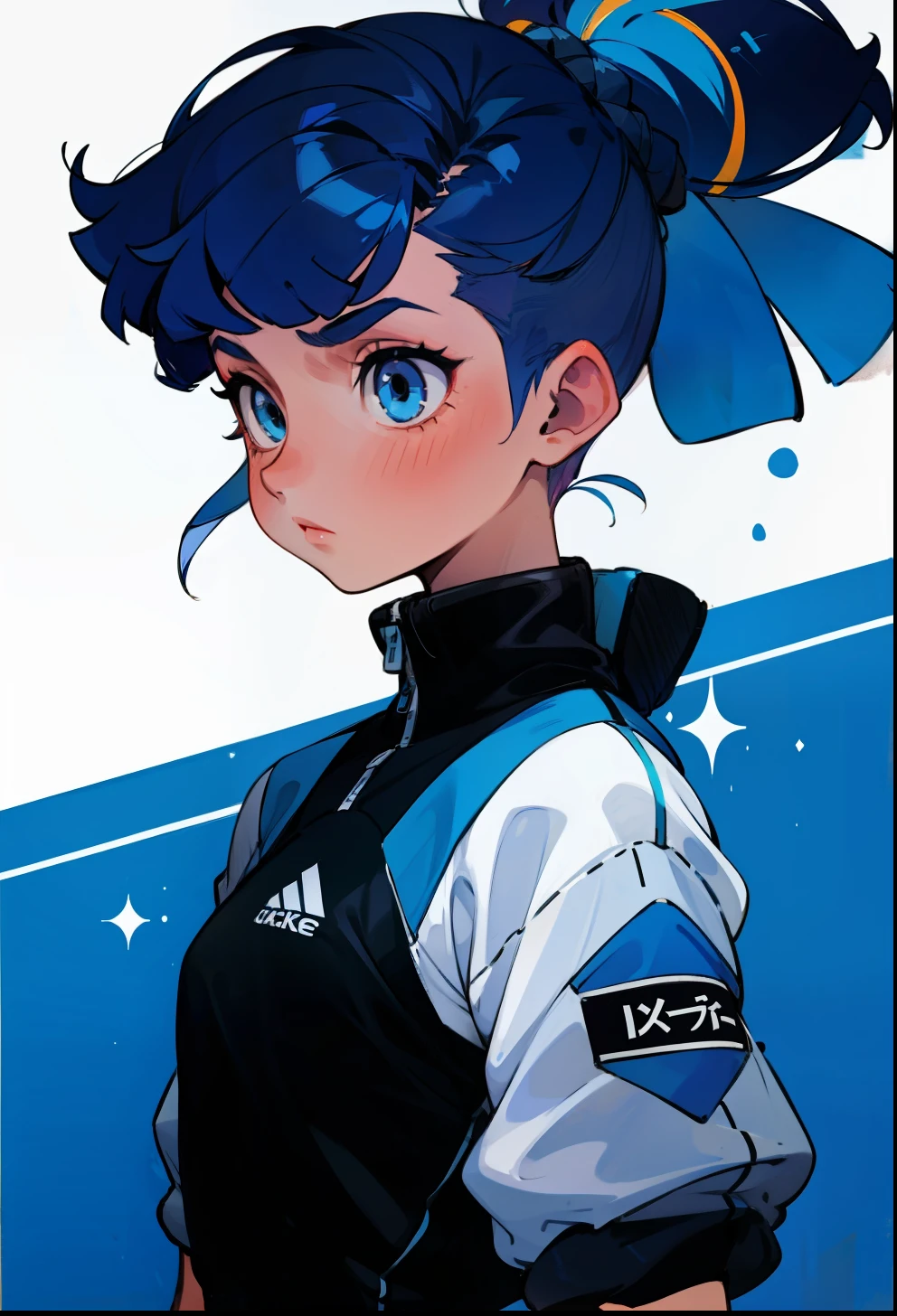 undercut hair, 1Girl, sportwear, Blue hair