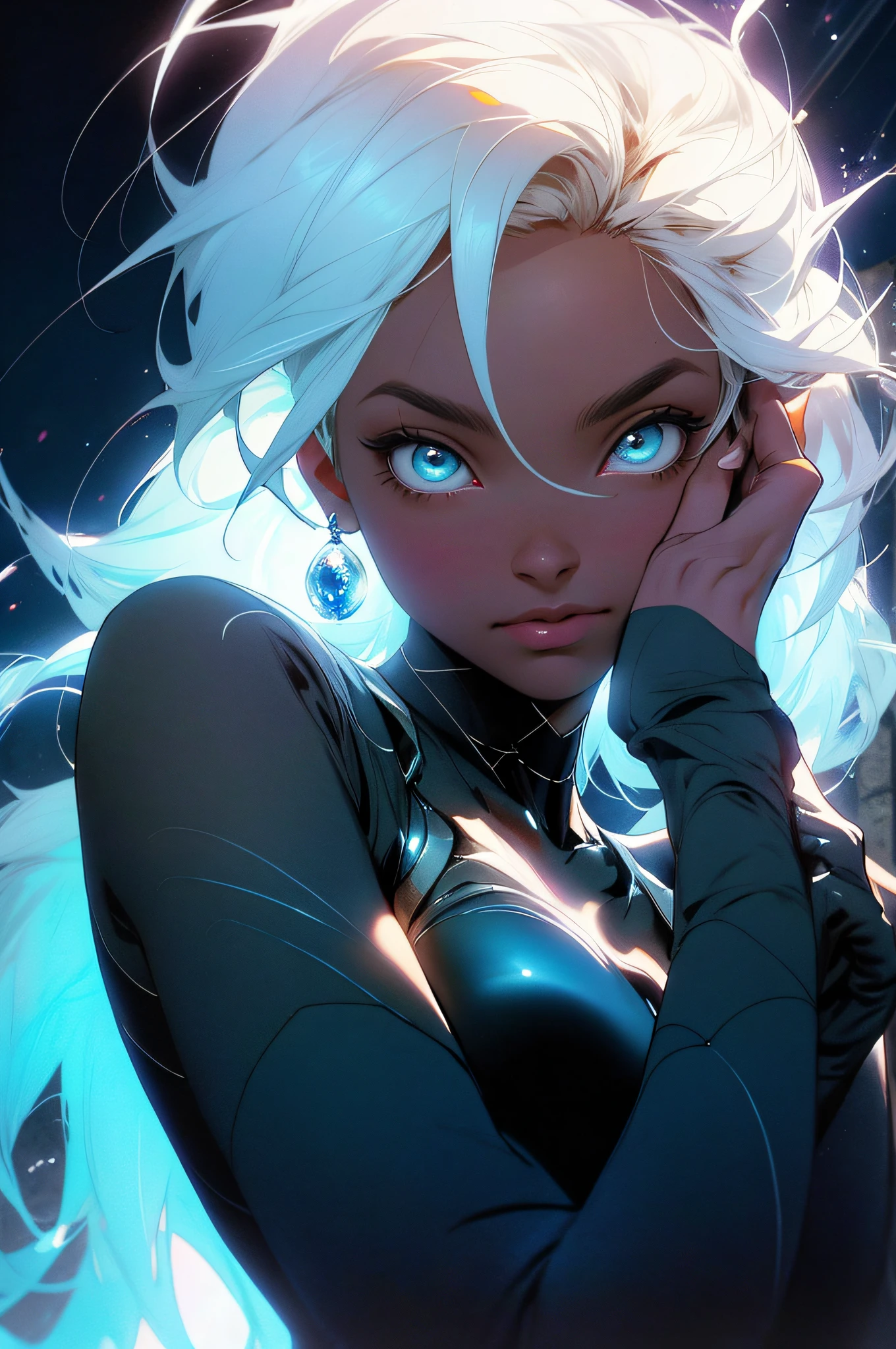 melancholy lighting, tranquila, calma, brilho, obra-prima, melhor qualidade, 1homem, (JinxLol:1.2), (ultra fotorrealista:1.3), (obra-prima:1.4), melhor qualidade, ((realista)), alta qualidade, ultra detalhado, ((Imagem real)), ((pele realista)), ((rosto realista)),(illustration:1.05), (linda:1.05), (belos olhos detalhados:1.05), (cinematiclight:1.1), azul claro destaques, corpo inteiro, ororo