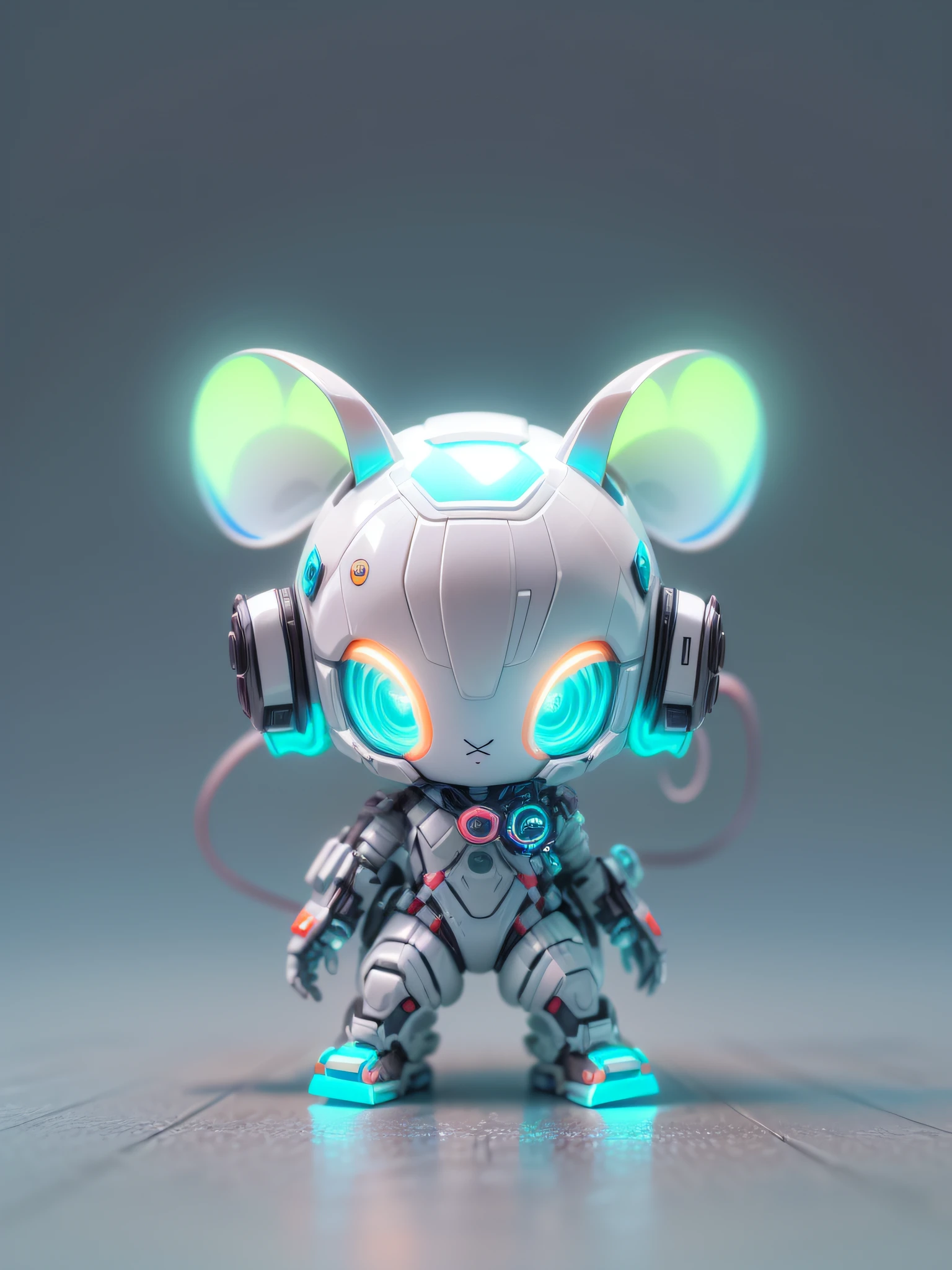(Blind box toy style:1.2), (Full body shot) , 1 transparent cute mouse, Transparent mech, Exquisite helmet:1.2, Luminous goggles:1.2, Cyberpunk, dreamy glow, luminous neon lights, Clean, White background, ( Global illumination, Ray traching, hdr, unreal render,reasonable design, high detal, Masterpiece, Best quality, hyper HD, Cinematic lighting)