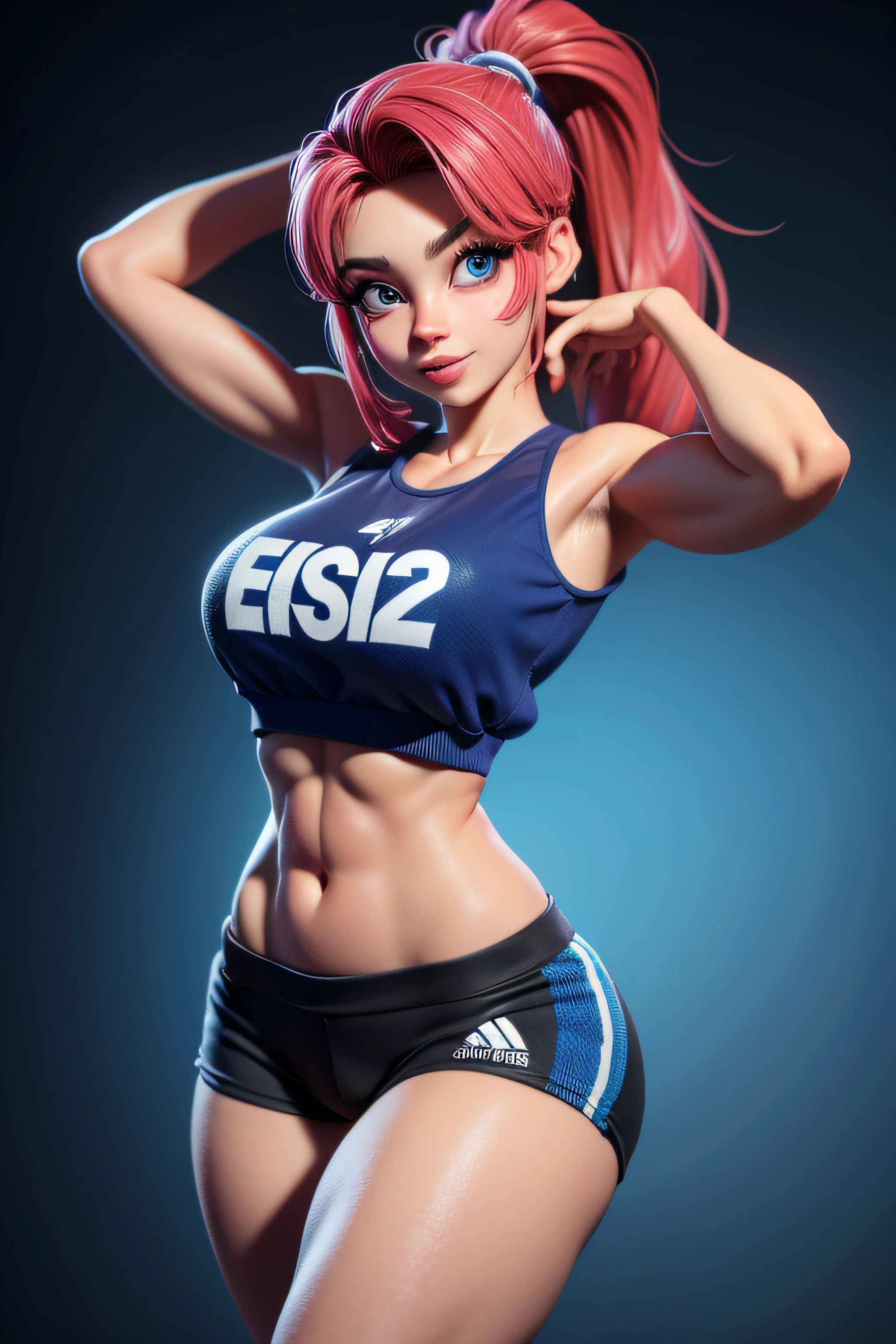 Mulher de 22 Anos loira, olhos azuis, Fitnesss, 3D, 4K.