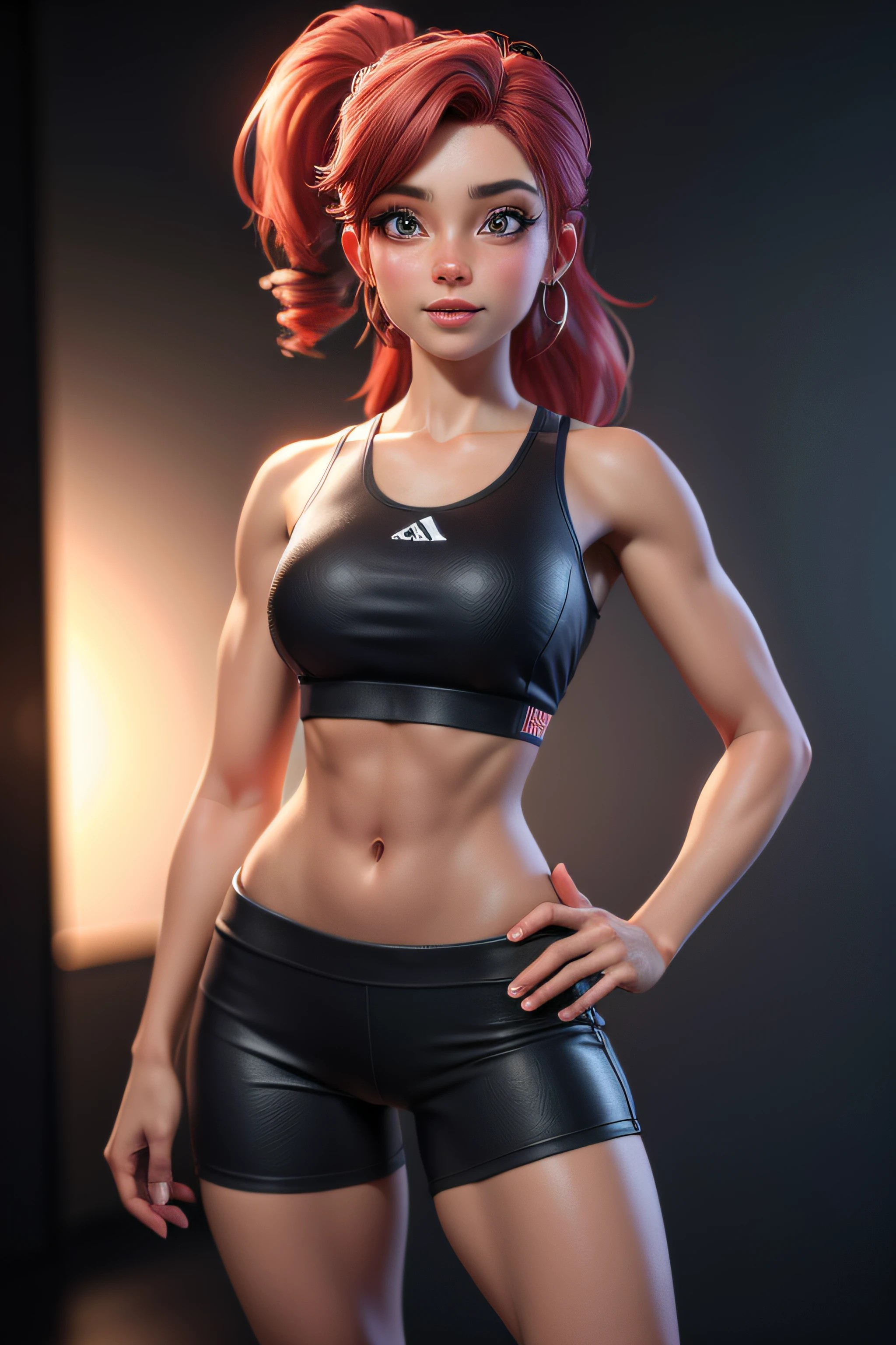 Mulher de 22 Anos loira, olhos azuis, Fitnesss, 3D, 4K.