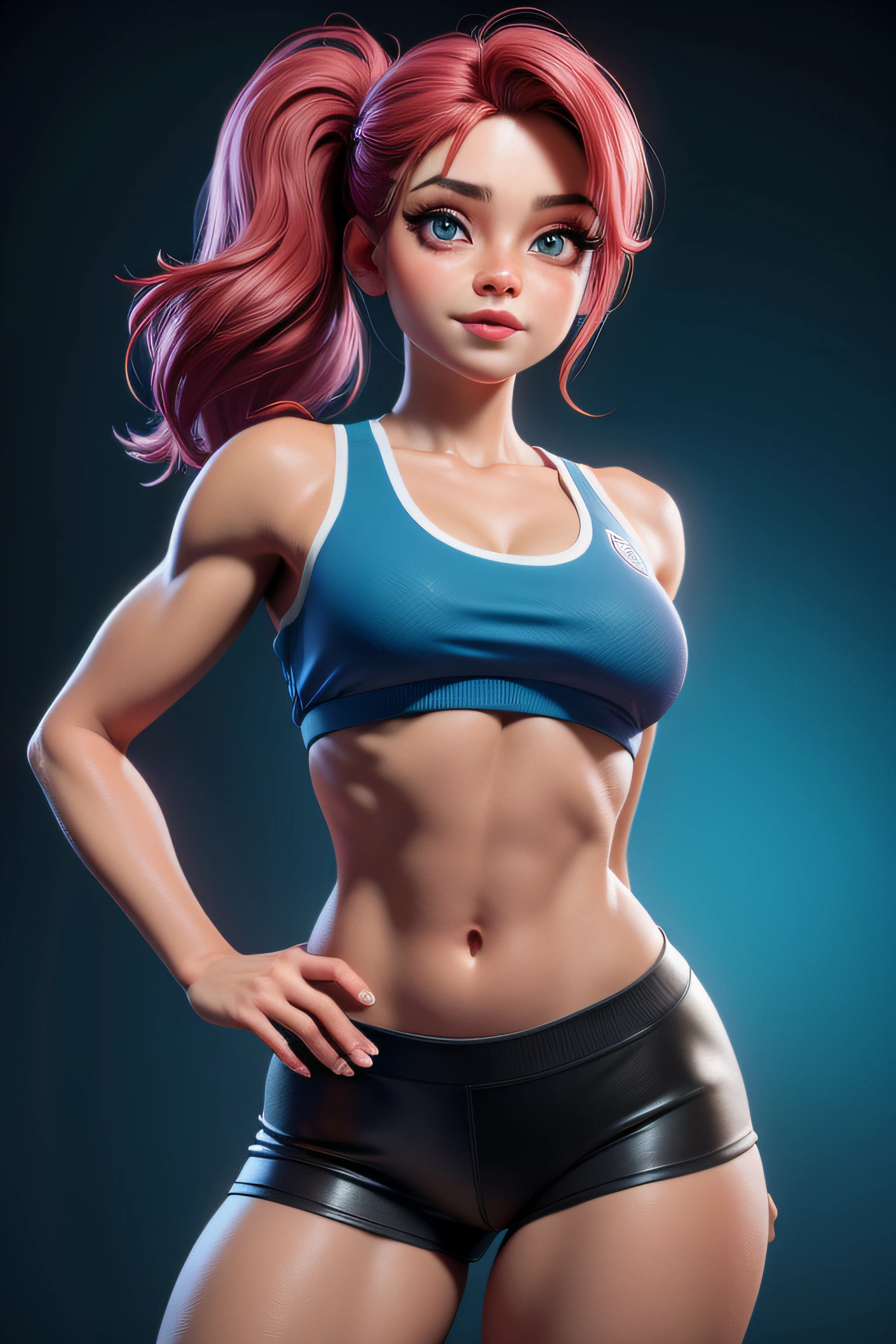 Mulher de 22 Anos loira, olhos azuis, Fitnesss, 3D, 4K.
