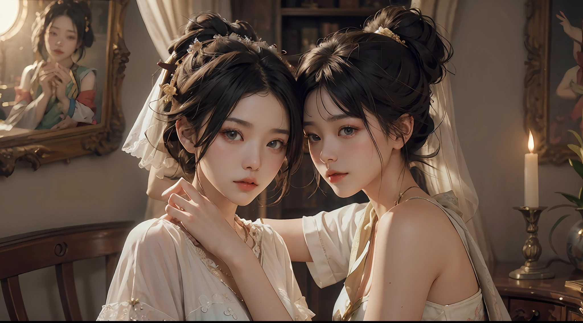 (RAW Photography、top-quality)、(realisitic、Photorealsitic:1.3)、top-quality、high-detail、masterpiece、ultra-detailliert、illustratio、1girl、((very_short_hair))、dynamic ungle、world masterpiece theater、messy_black_hair、top-quality、the Extremely Detailed CG Unity 8K Wallpapers、inky、magnifica、电影灯光、lens_flare、dunhuang_style