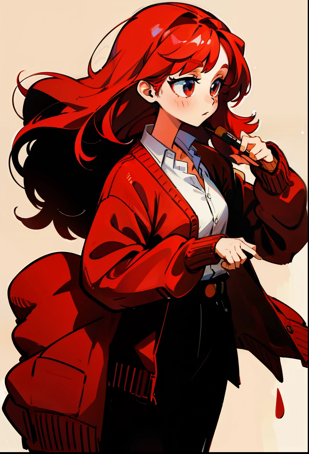 Red-haired, 1Girl, Cardigan