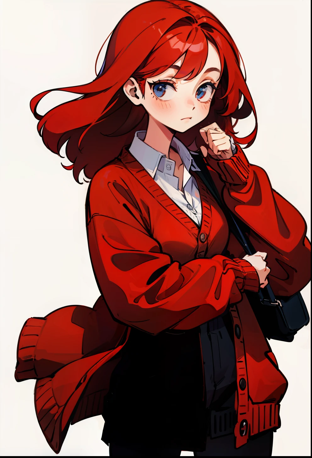 Red-haired, 1Girl, Cardigan