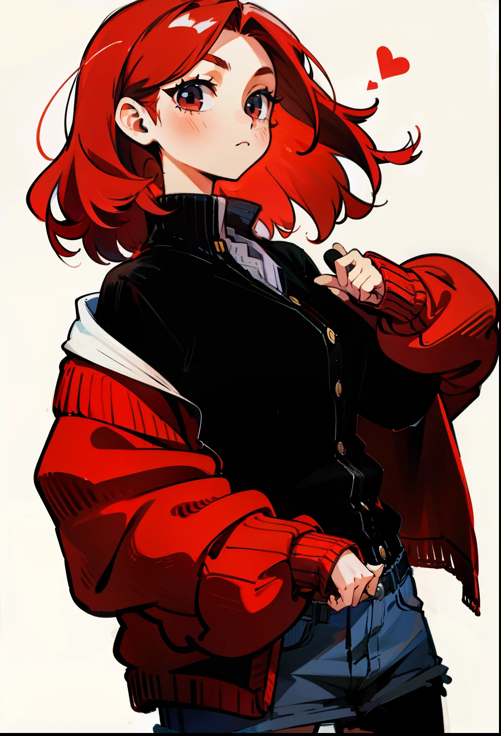 Red-haired, 1Girl, Cardigan