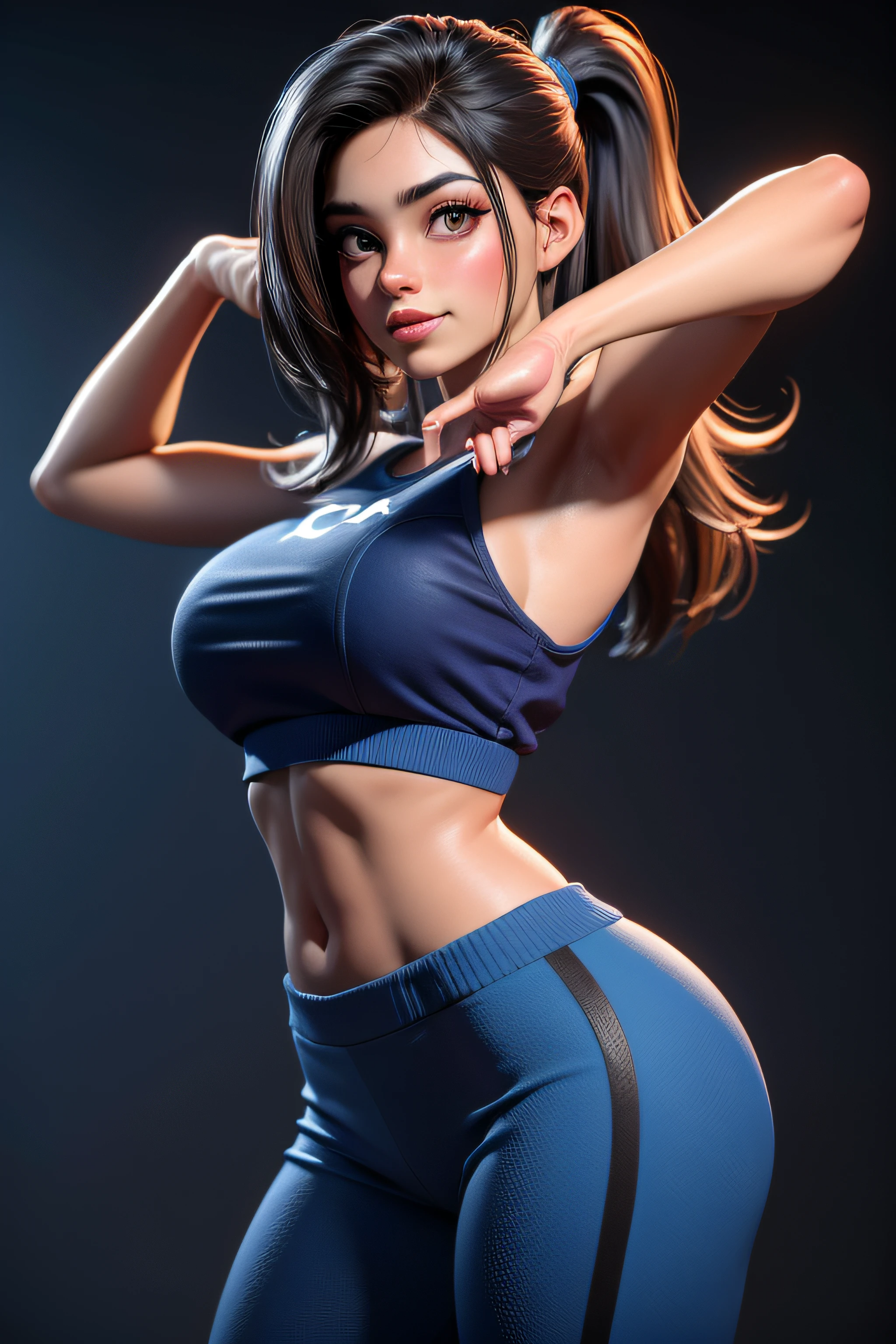 Mulher de 22 Anos, morena, cabelos pretos, olhos castanhos, Fitnesss, 3D, 4K.