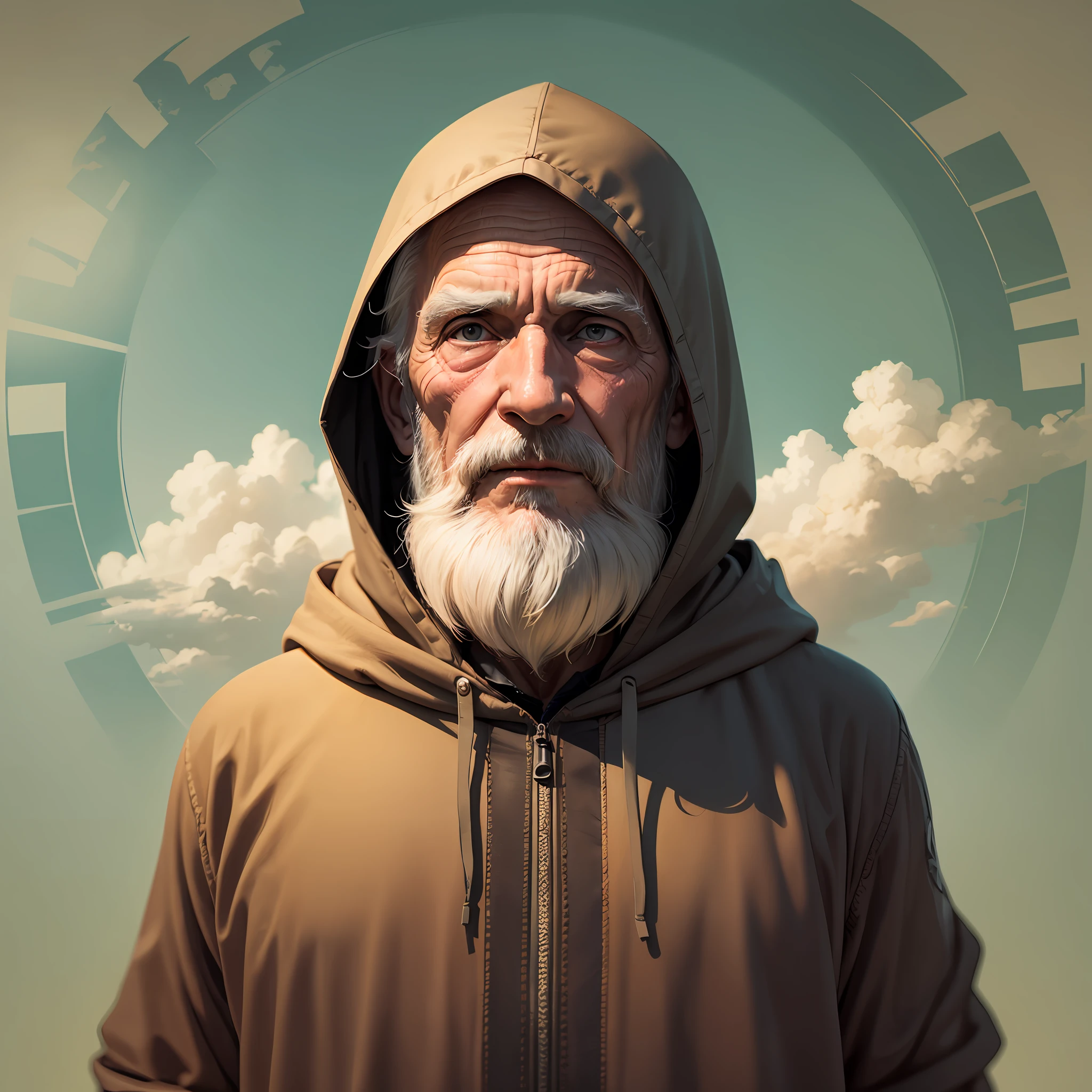 old man, bearded, long, with a hood in the background of paradise --auto --s2